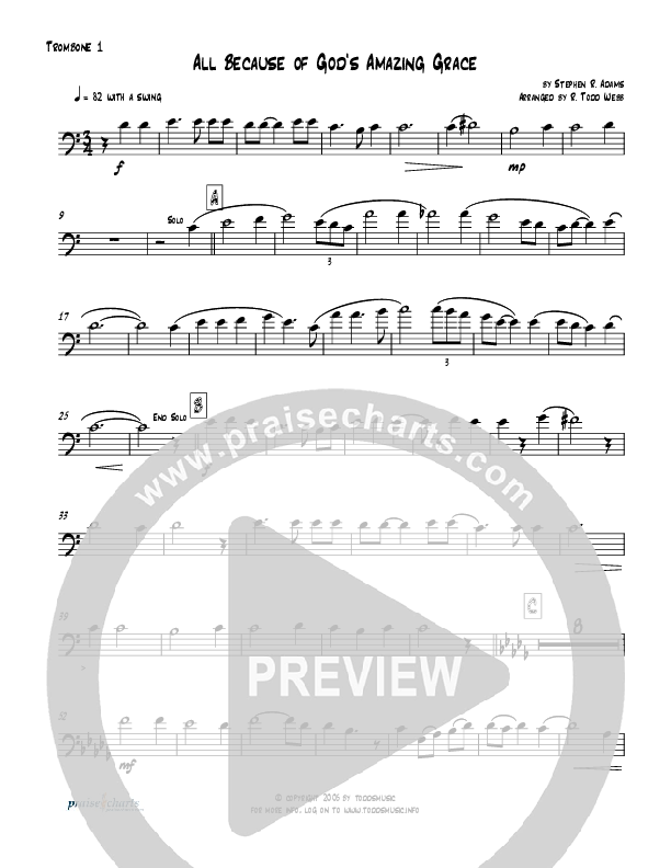 All Because Of God's Amazing Grace (Instrumental) Trombone 1 (Todd Webb)