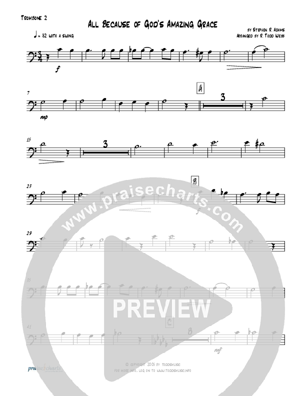 All Because Of God's Amazing Grace (Instrumental) Trombone 2 (Todd Webb)