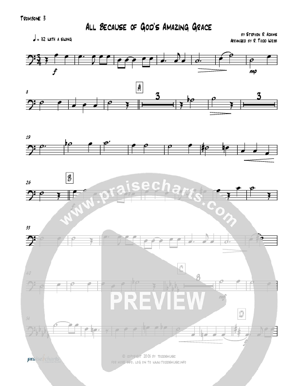 All Because Of God's Amazing Grace (Instrumental) Trombone 3 (Todd Webb)