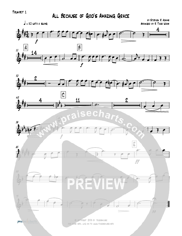 All Because Of God's Amazing Grace (Instrumental) Trumpet 1 (Todd Webb)