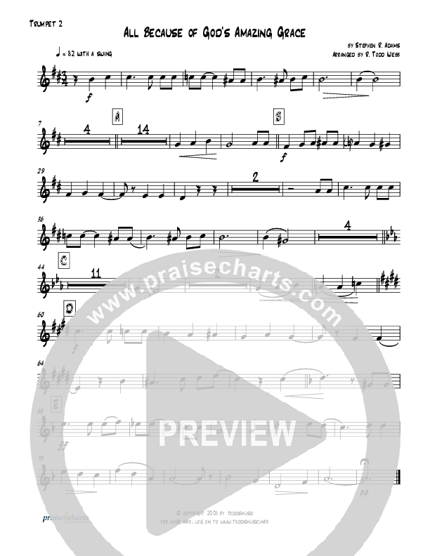 All Because Of God's Amazing Grace (Instrumental) Trumpet 2 (Todd Webb)