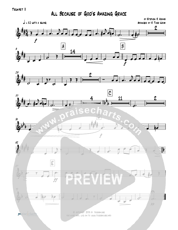 All Because Of God's Amazing Grace (Instrumental) Trumpet 3 (Todd Webb)