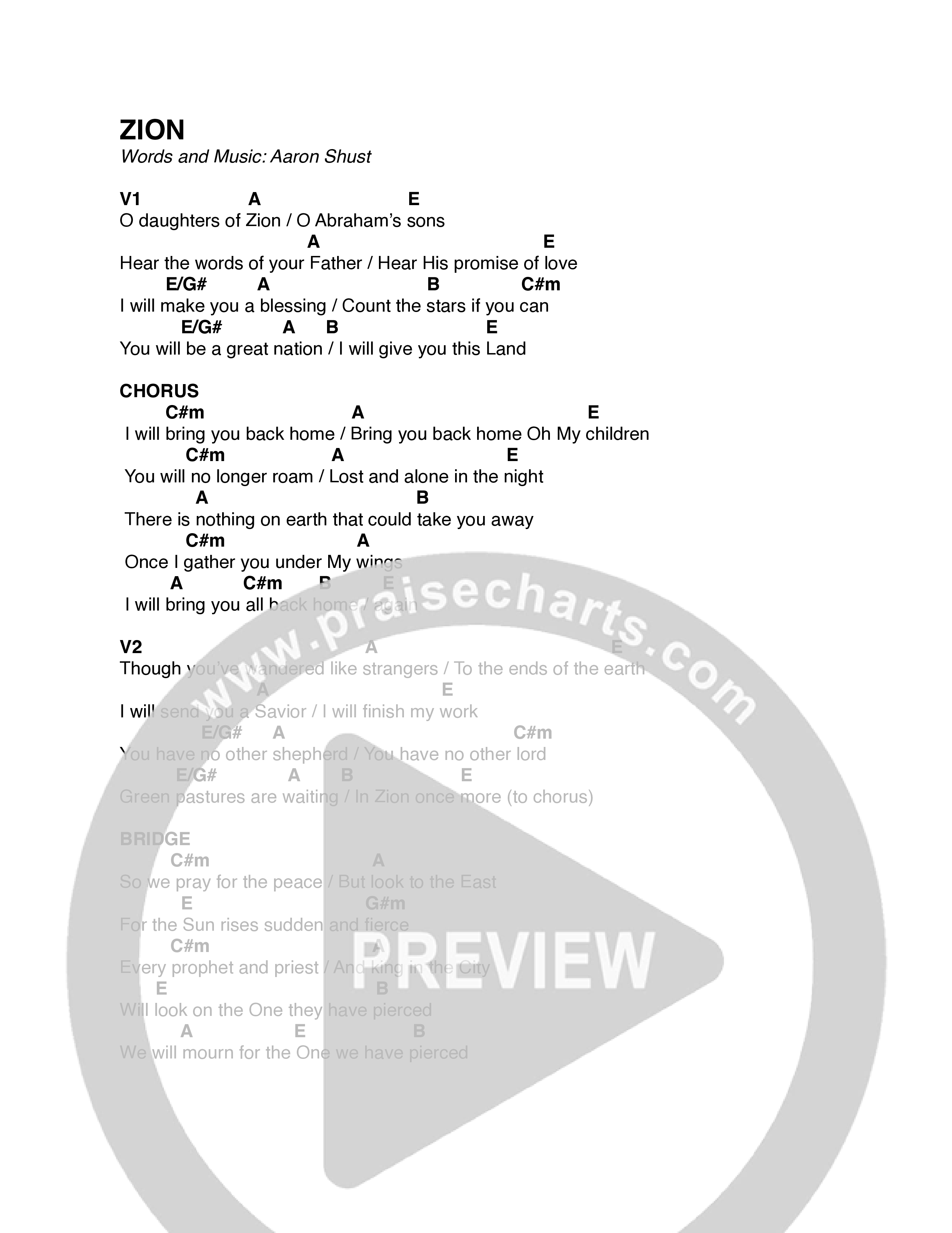 Zion Chord Chart (Aaron Shust)