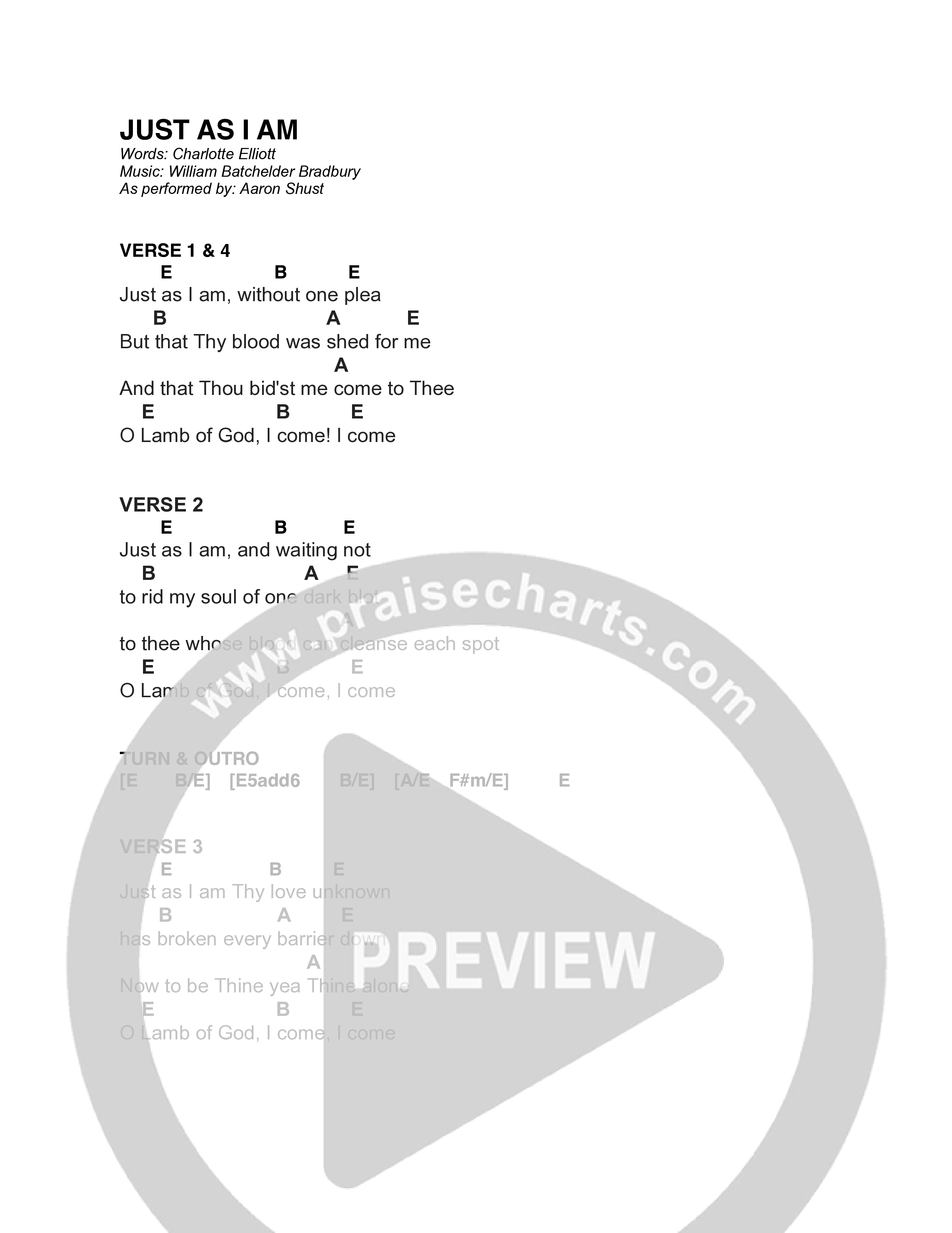 Just As I Am Chord Chart (Aaron Shust)