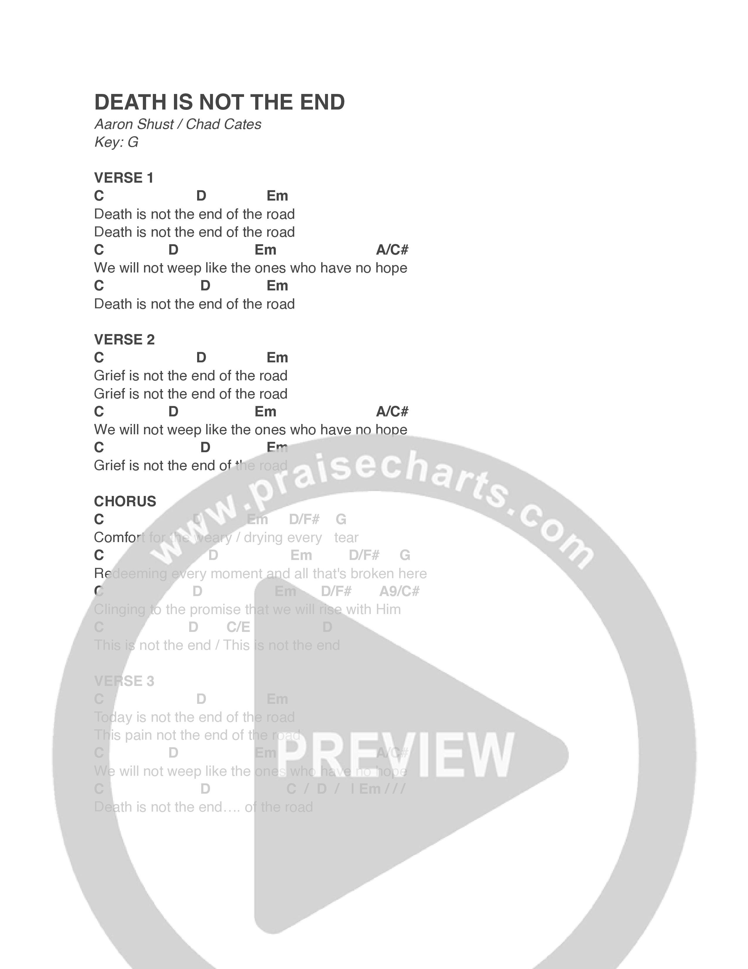 Death Is Not The End Chord Chart (Aaron Shust)