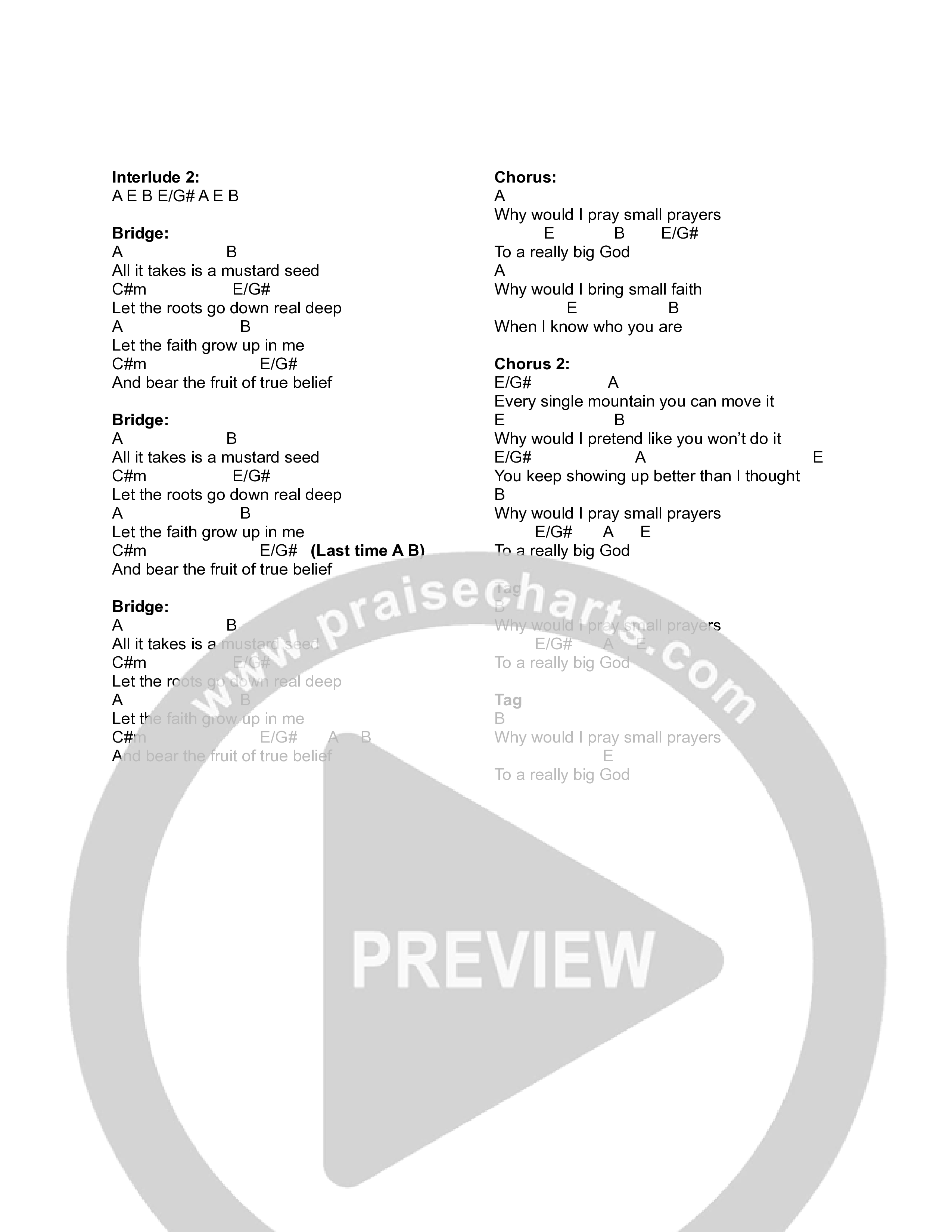 Really Big God Chord Chart (Canyon Hills Worship / Chelsea Mason)