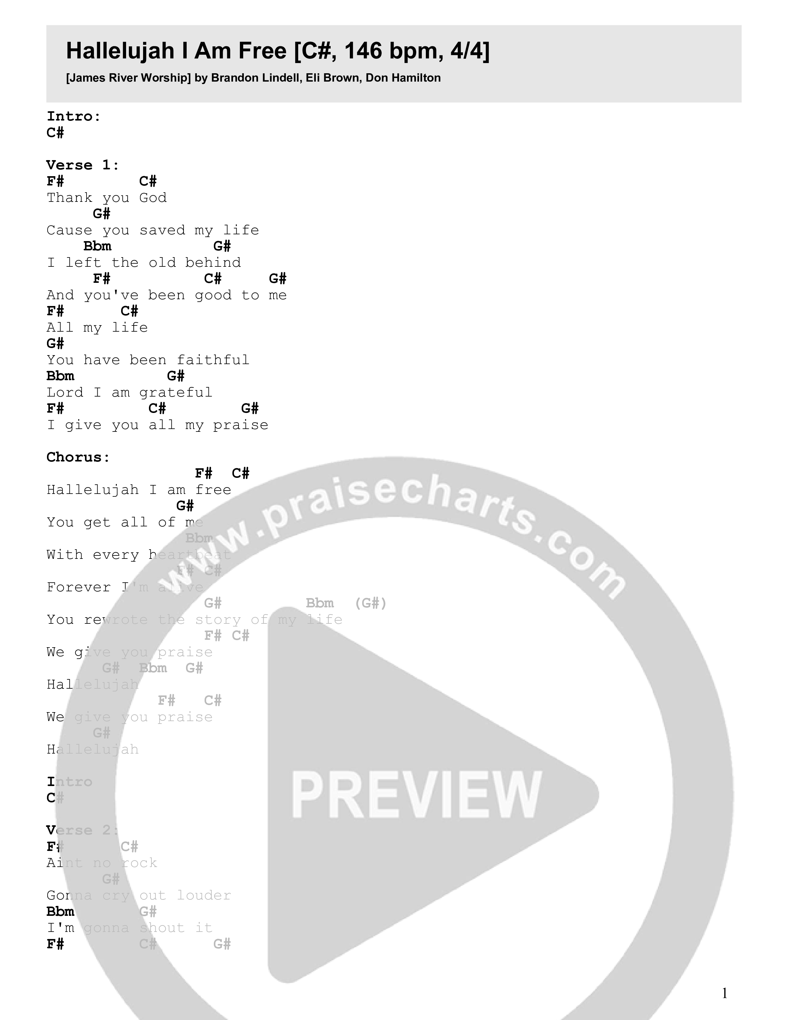 Hallelujah I'm Free Chord Chart (James River Worship)