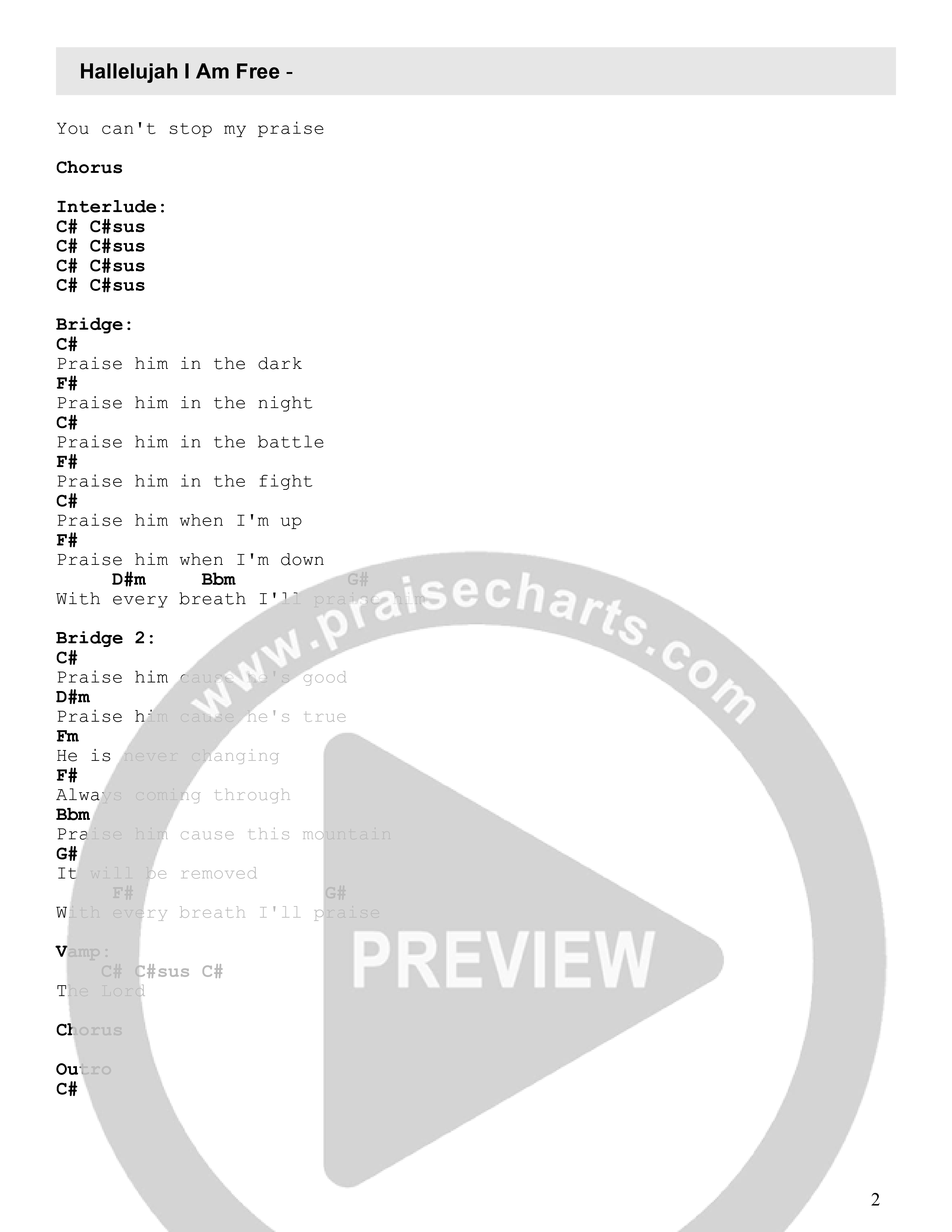 Hallelujah I'm Free Chord Chart (James River Worship)