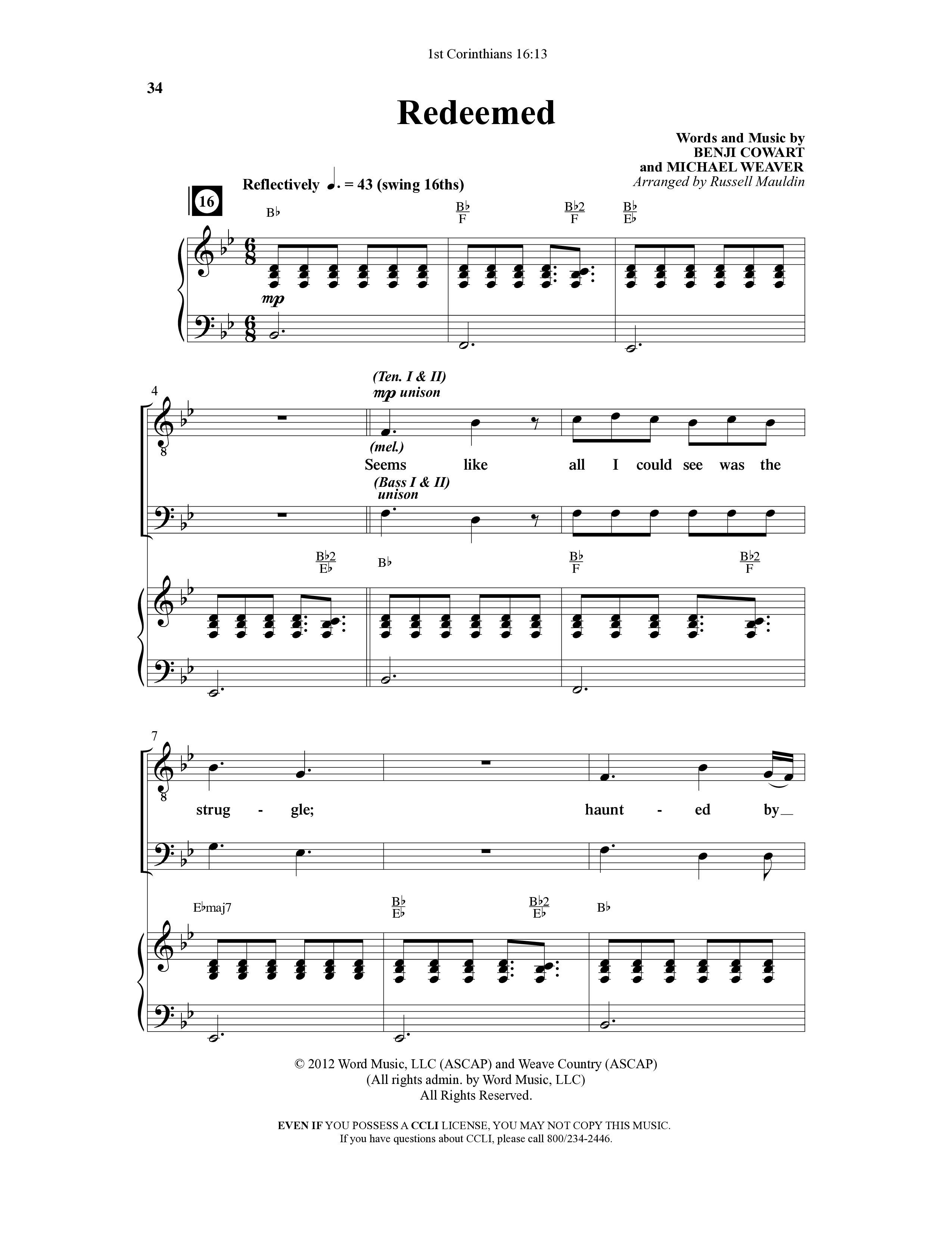 1st Corinithians 16:13 Men's Choir Book (7 Song Choral Collection) Song 3 (Piano SATB) (Word Music Choral)