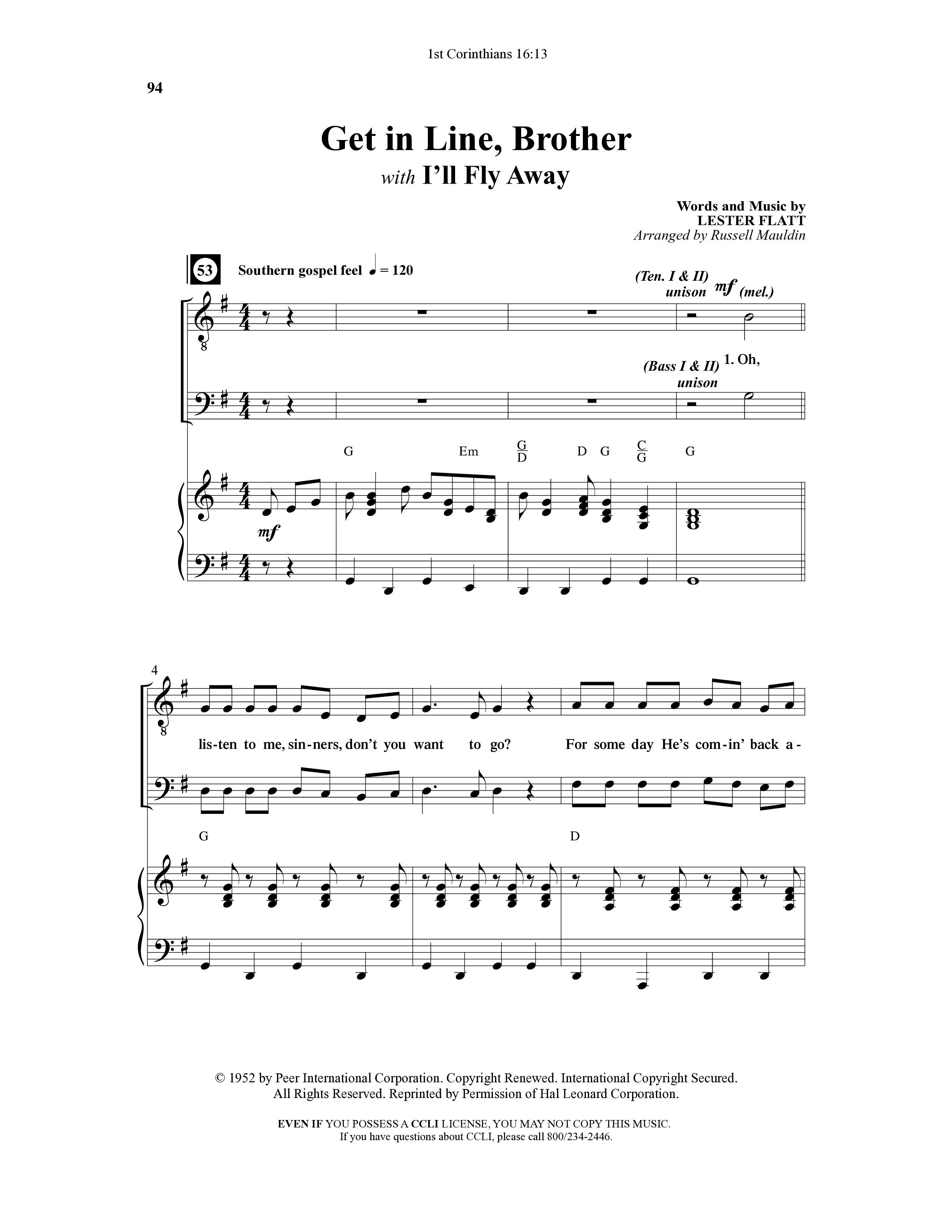 1st Corinithians 16:13 Men's Choir Book (7 Song Choral Collection) Song 7 (Piano SATB) (Word Music Choral)