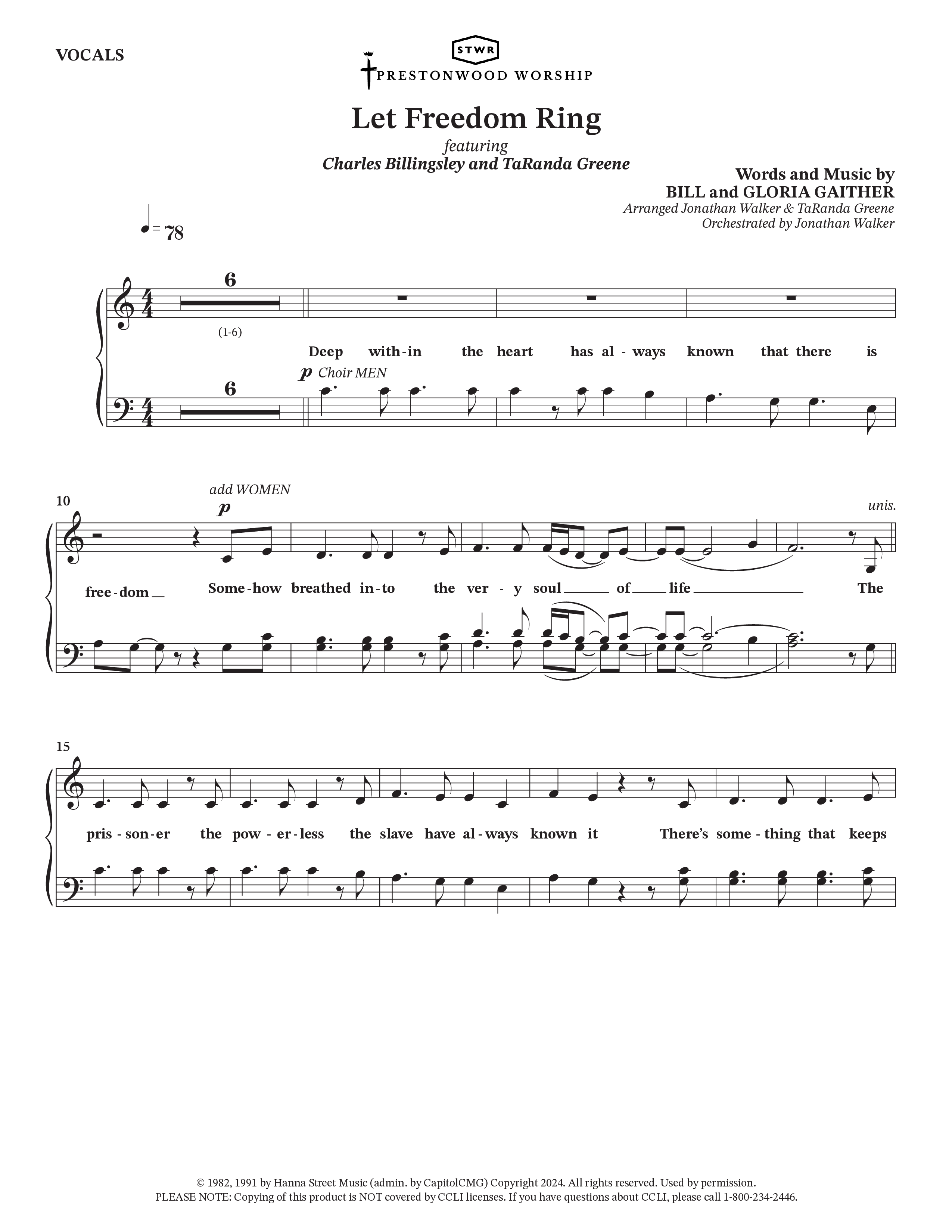 Let Freedom Ring (Choral Anthem SATB) Choir Sheet (SATB) (TaRanda Greene / Charles Billingsley / Arr. Jonathan Walker)