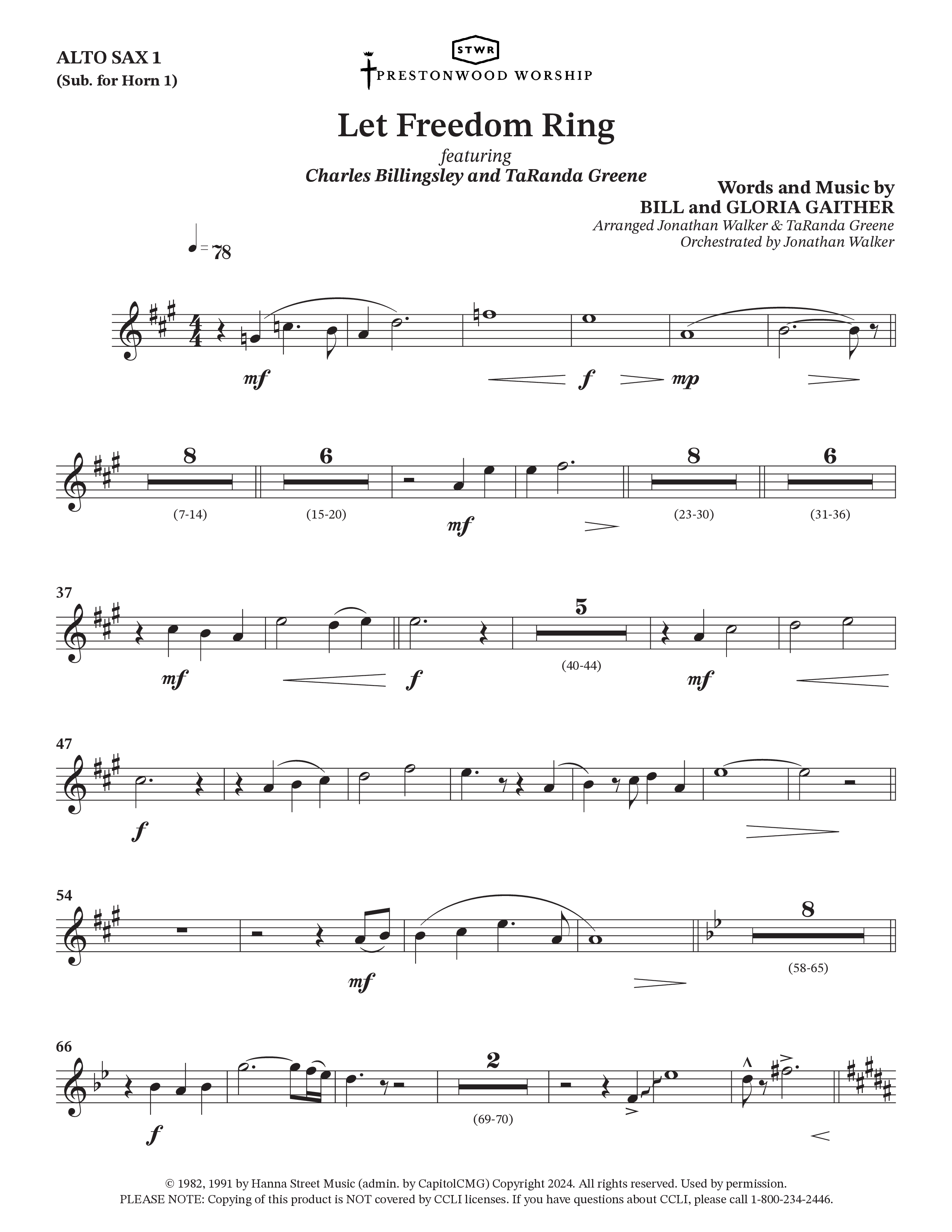 Let Freedom Ring (Choral Anthem SATB) Alto Sax (TaRanda Greene / Charles Billingsley / Arr. Jonathan Walker)