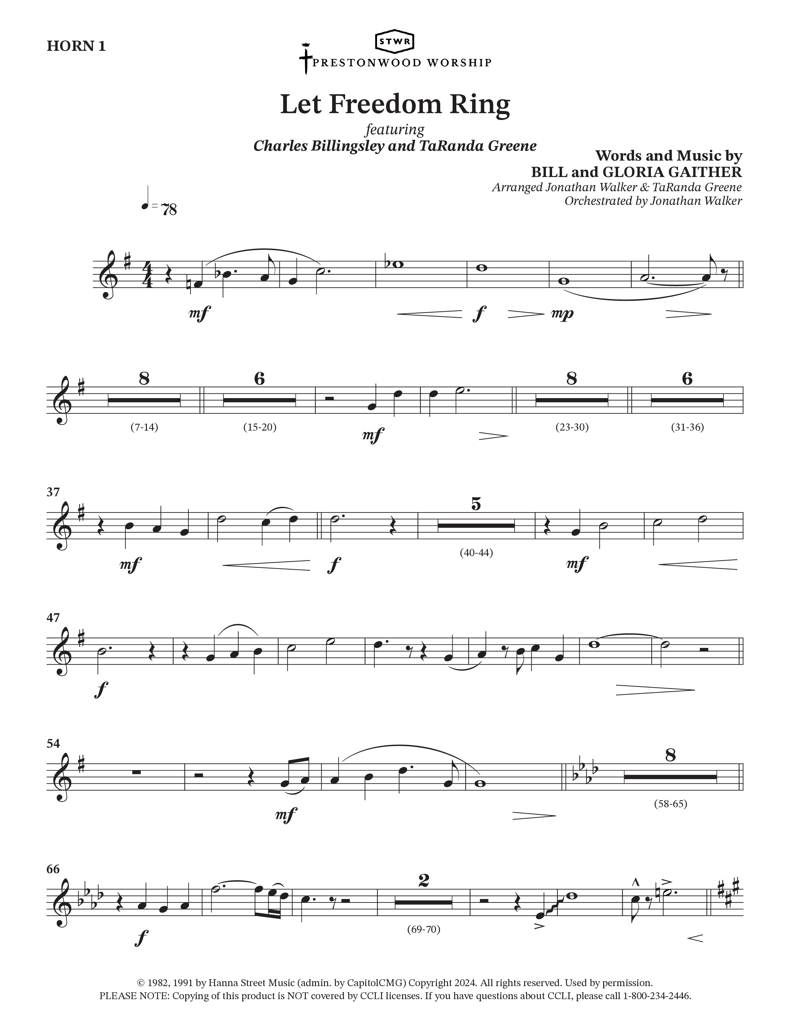 Let Freedom Ring (Choral Anthem SATB) French Horn (TaRanda Greene / Charles Billingsley / Arr. Jonathan Walker)