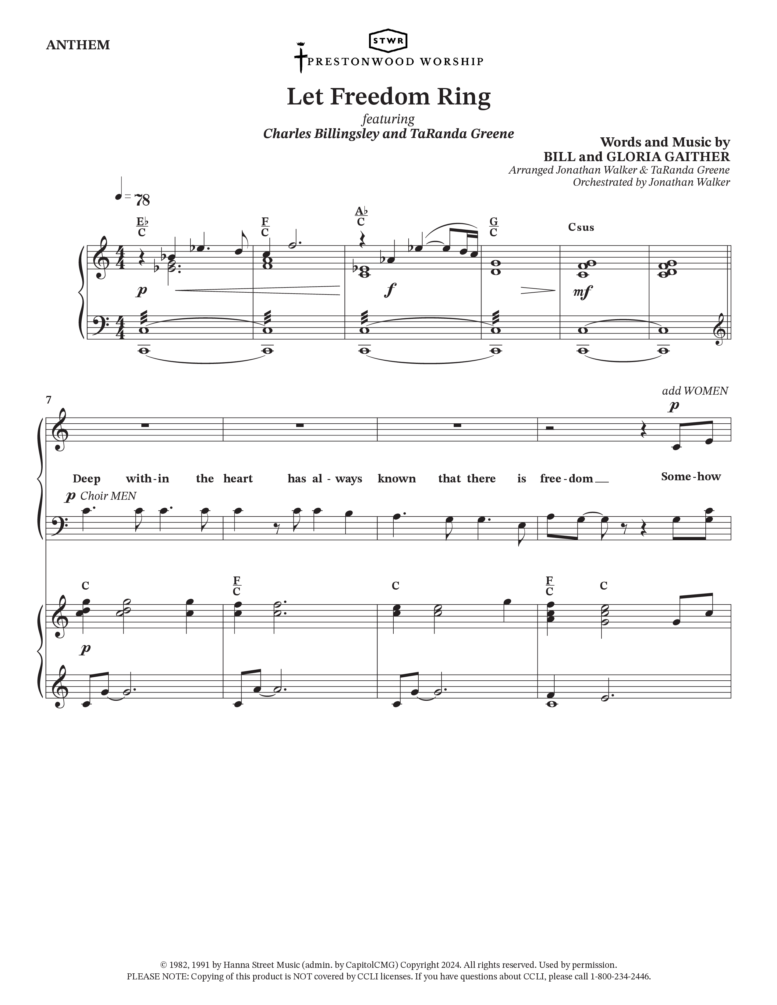 Let Freedom Ring (Choral Anthem SATB) Anthem (SATB/Piano) (TaRanda Greene / Charles Billingsley / Arr. Jonathan Walker)