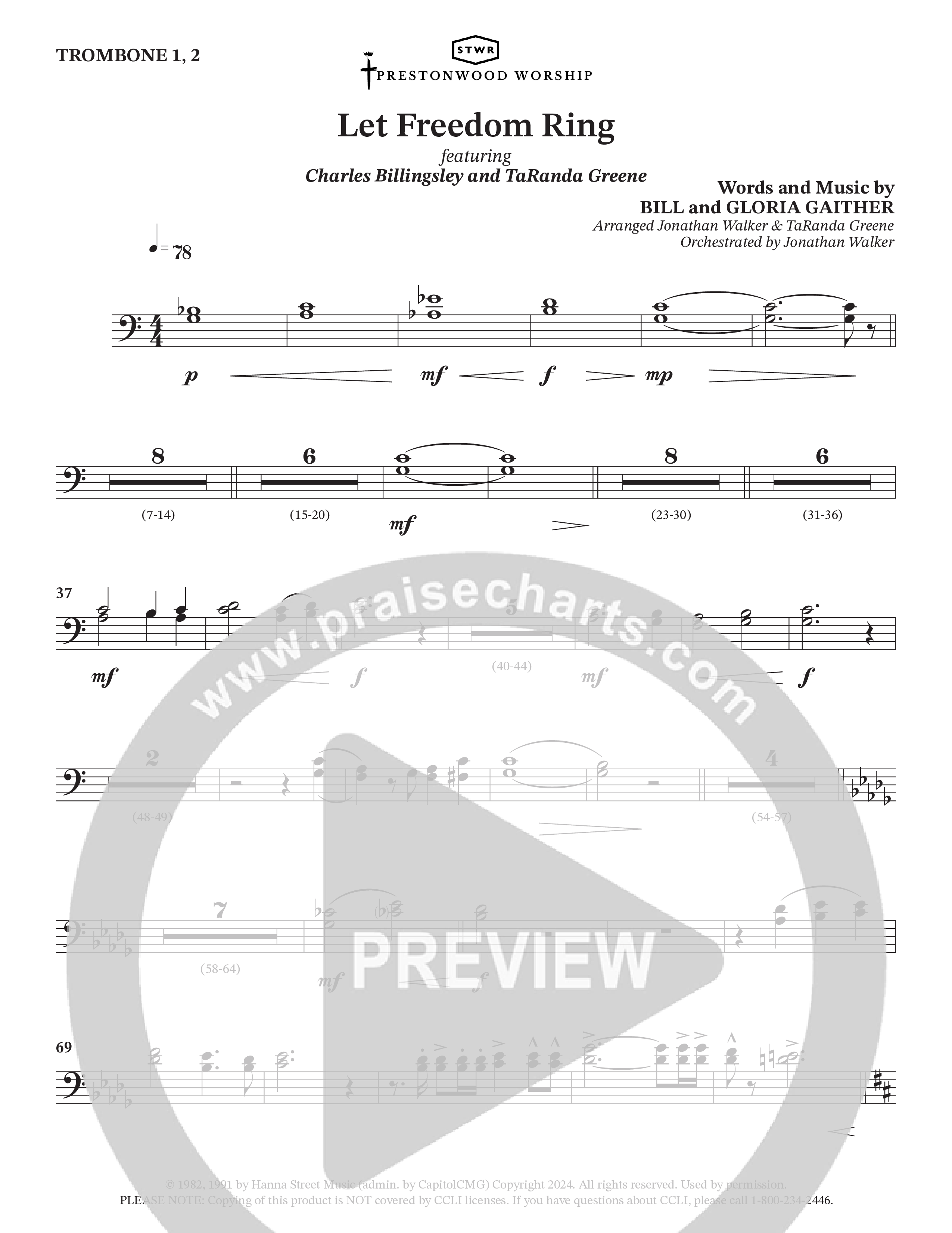 Let Freedom Ring (Choral Anthem SATB) Trombone 1/2 (TaRanda Greene / Charles Billingsley / Arr. Jonathan Walker)