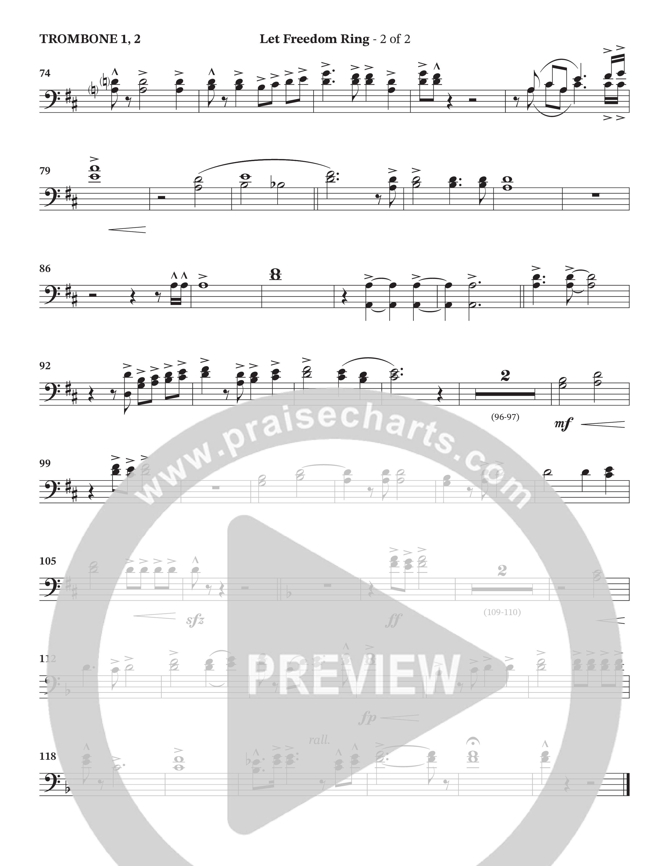 Let Freedom Ring (Choral Anthem SATB) Trombone 1/2 (TaRanda Greene / Charles Billingsley / Arr. Jonathan Walker)