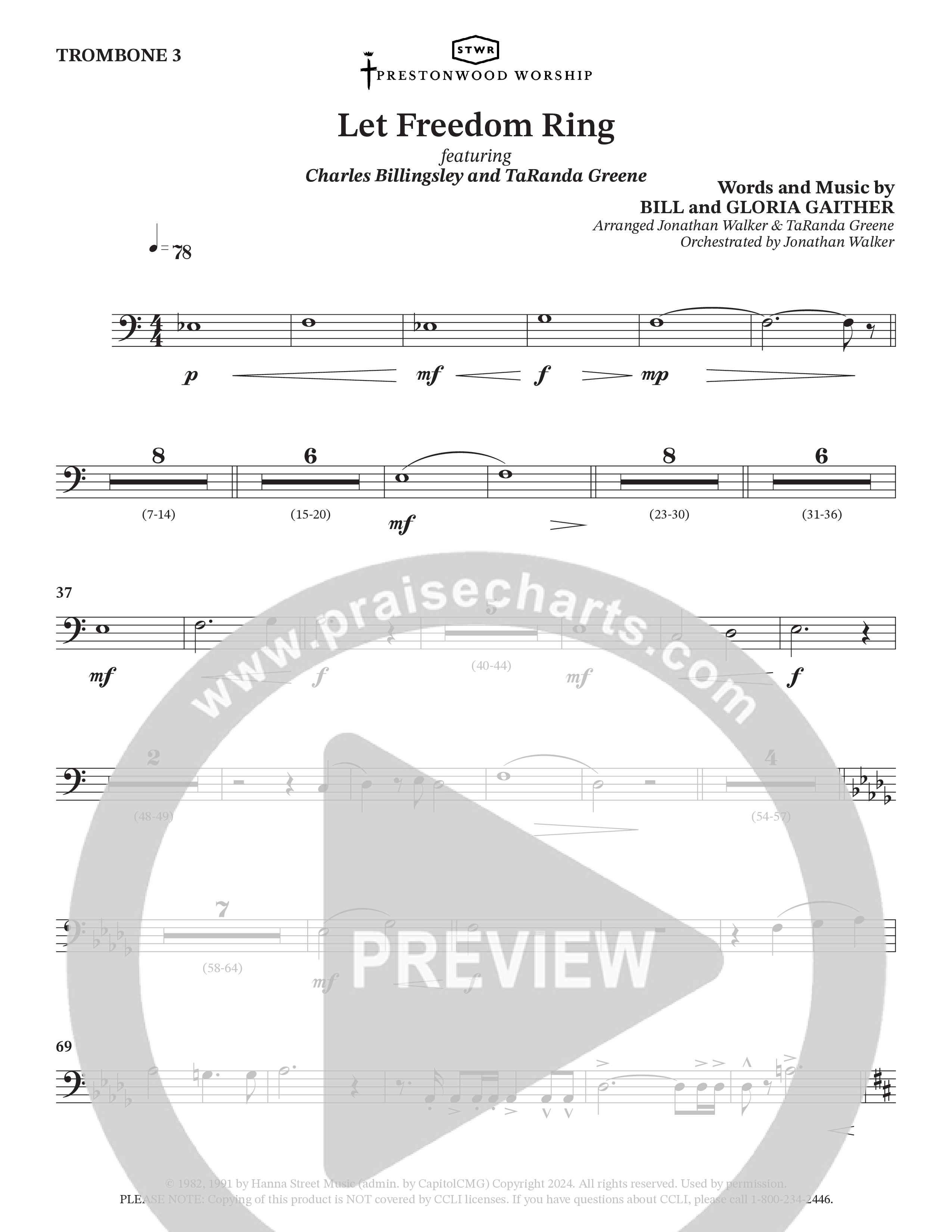 Let Freedom Ring (Choral Anthem SATB) Trombone 3 (TaRanda Greene / Charles Billingsley / Arr. Jonathan Walker)