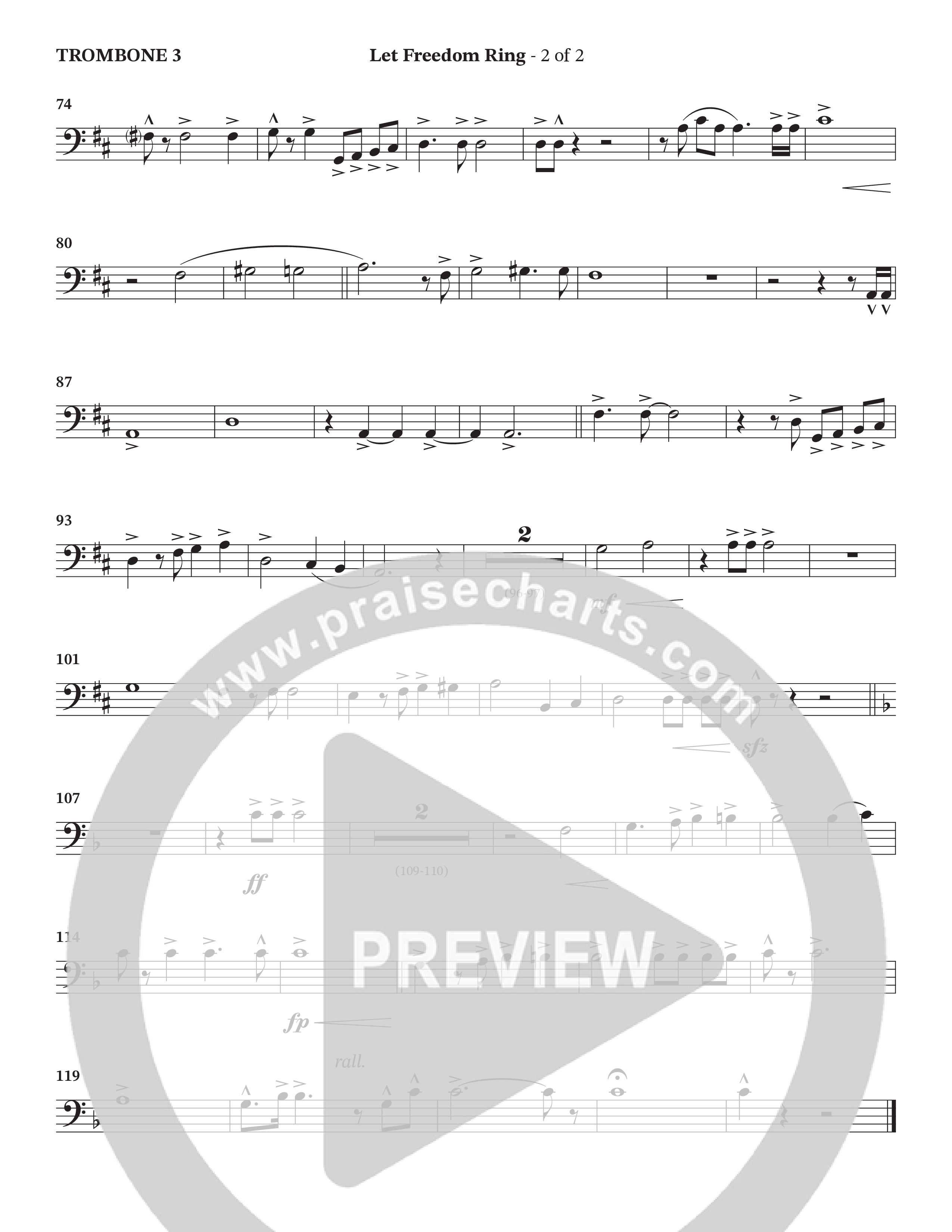 Let Freedom Ring (Choral Anthem SATB) Trombone 3 (TaRanda Greene / Charles Billingsley / Arr. Jonathan Walker)