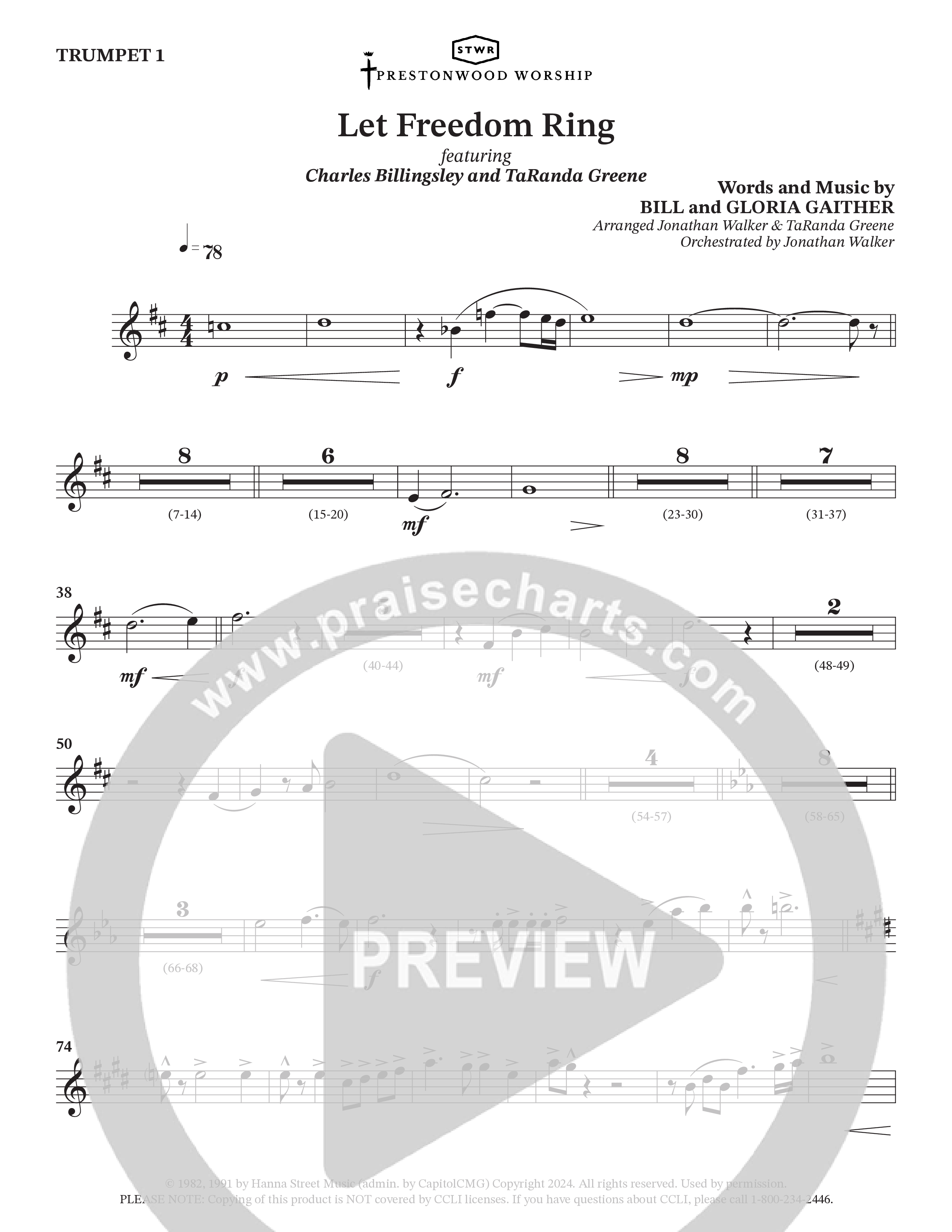 Let Freedom Ring (Choral Anthem SATB) Trumpet 1 (TaRanda Greene / Charles Billingsley / Arr. Jonathan Walker)