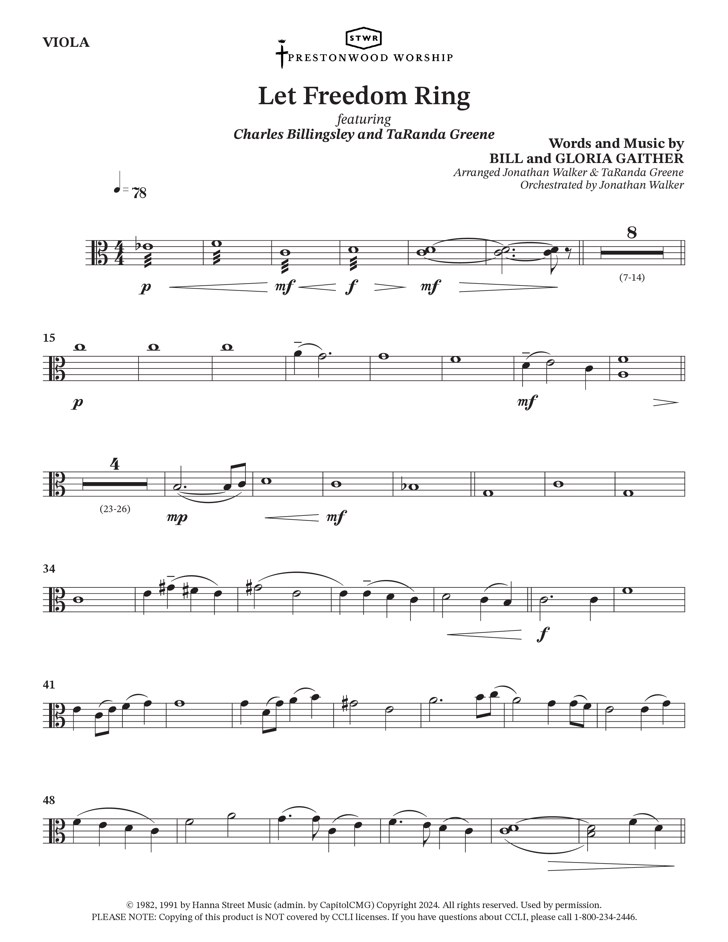 Let Freedom Ring (Choral Anthem SATB) Viola (TaRanda Greene / Charles Billingsley / Arr. Jonathan Walker)