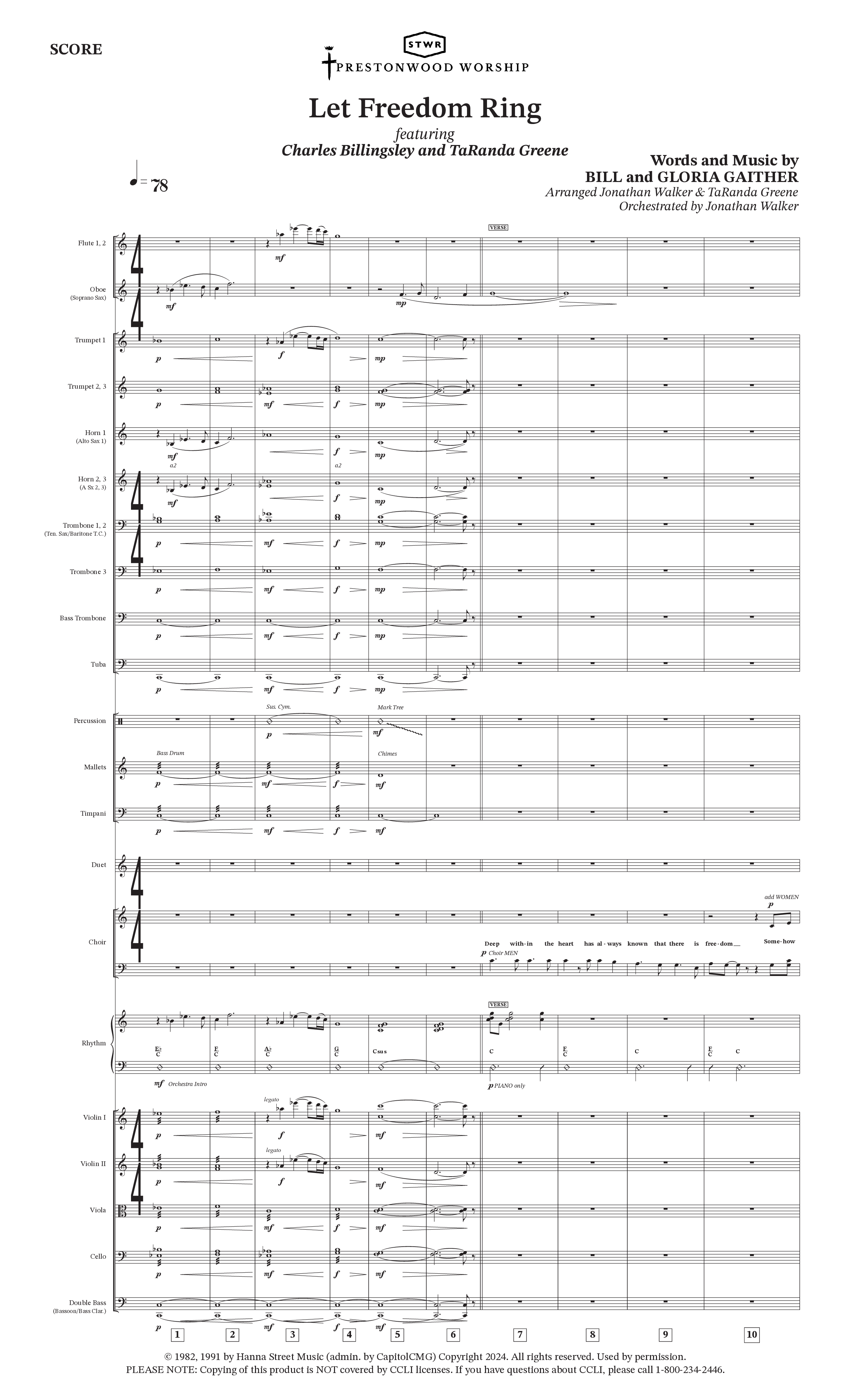 Let Freedom Ring (Choral Anthem SATB) Orchestration (TaRanda Greene / Charles Billingsley / Arr. Jonathan Walker)