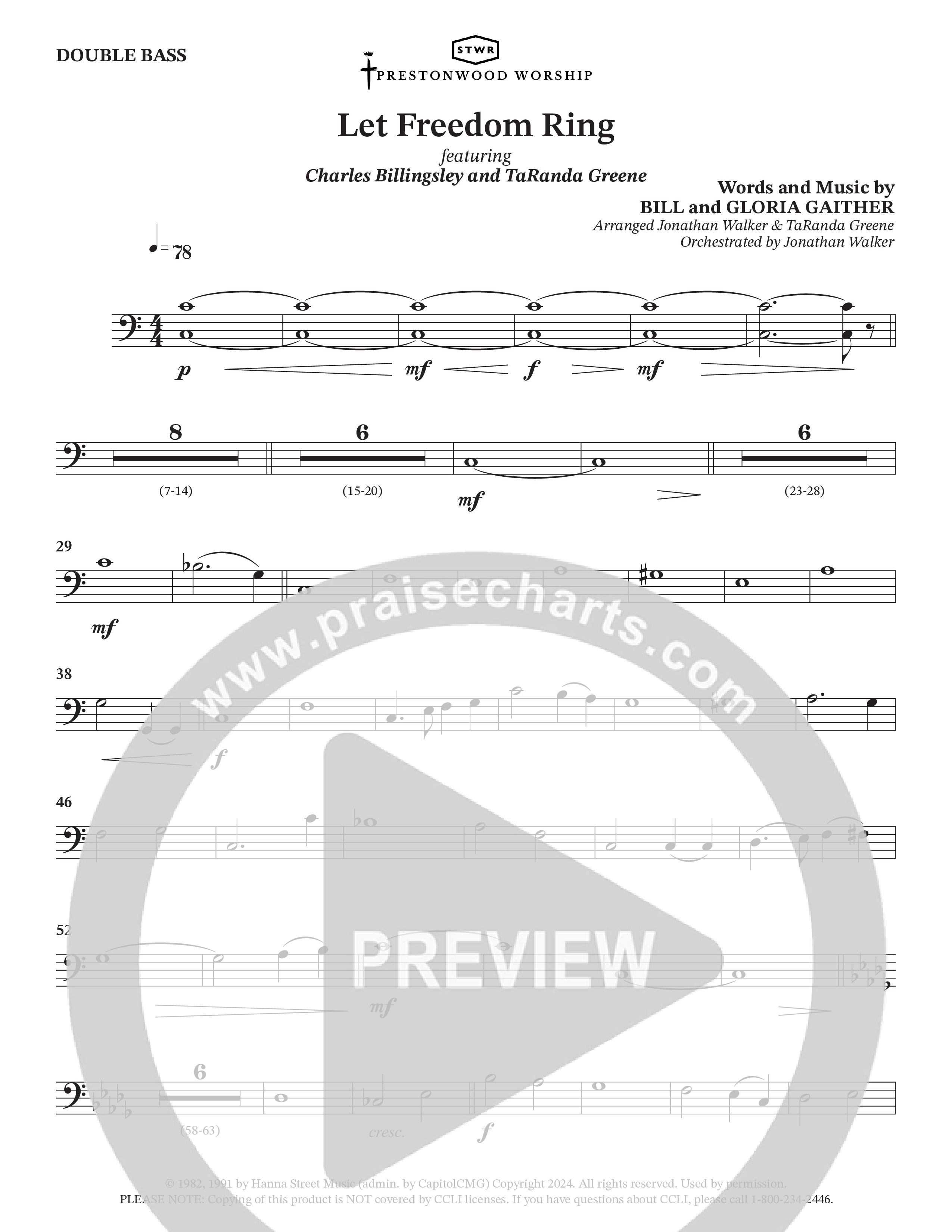 Let Freedom Ring (Choral Anthem SATB) Double Bass (TaRanda Greene / Charles Billingsley / Arr. Jonathan Walker)