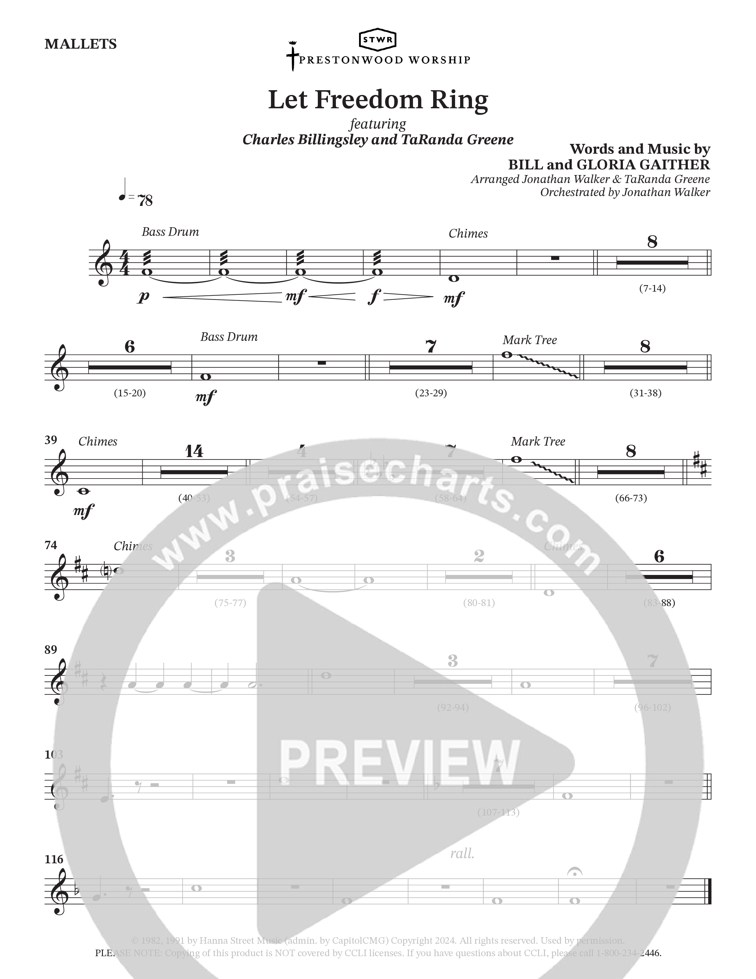 Let Freedom Ring (Choral Anthem SATB) Mallets (TaRanda Greene / Charles Billingsley / Arr. Jonathan Walker)