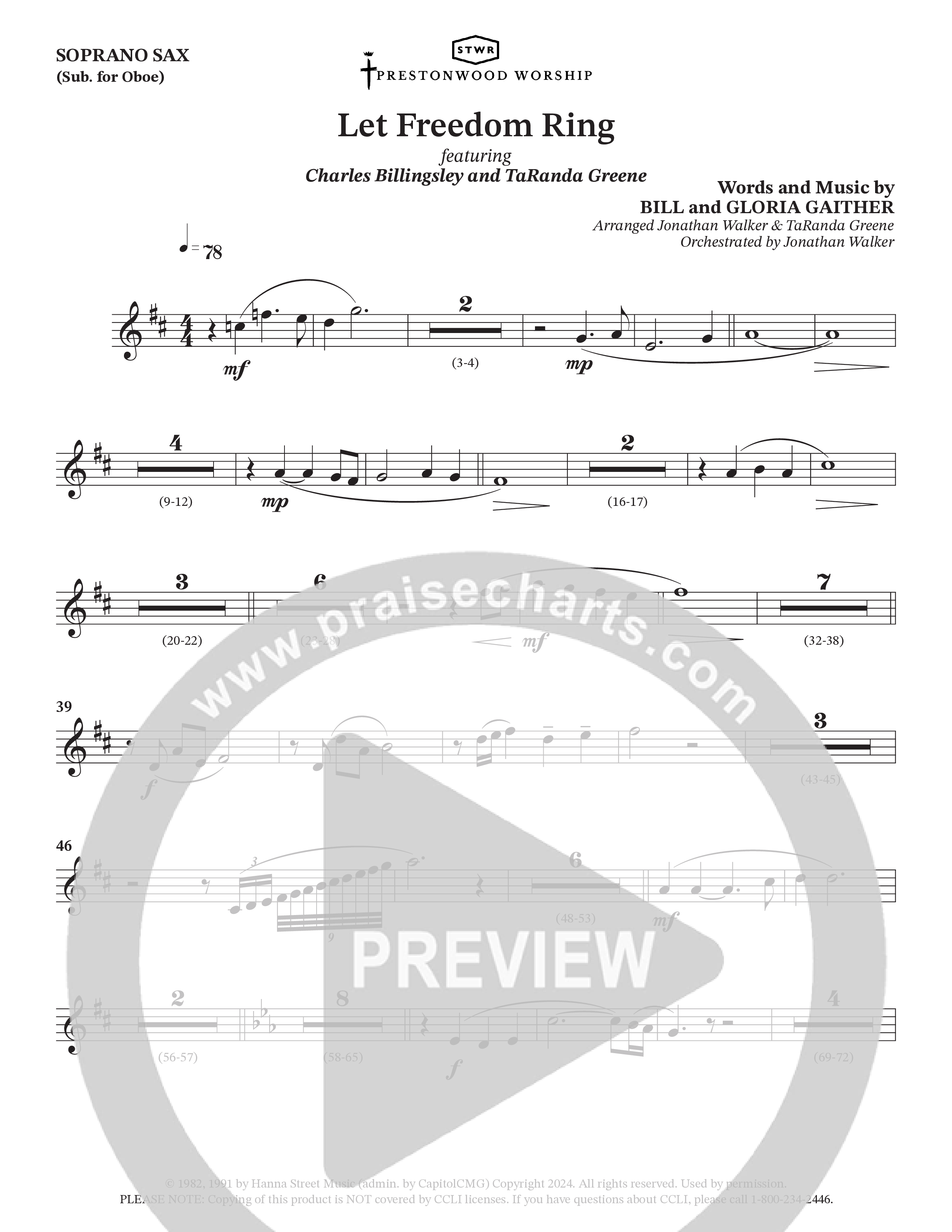 Let Freedom Ring (Choral Anthem SATB) Soprano Sax (TaRanda Greene / Charles Billingsley / Arr. Jonathan Walker)