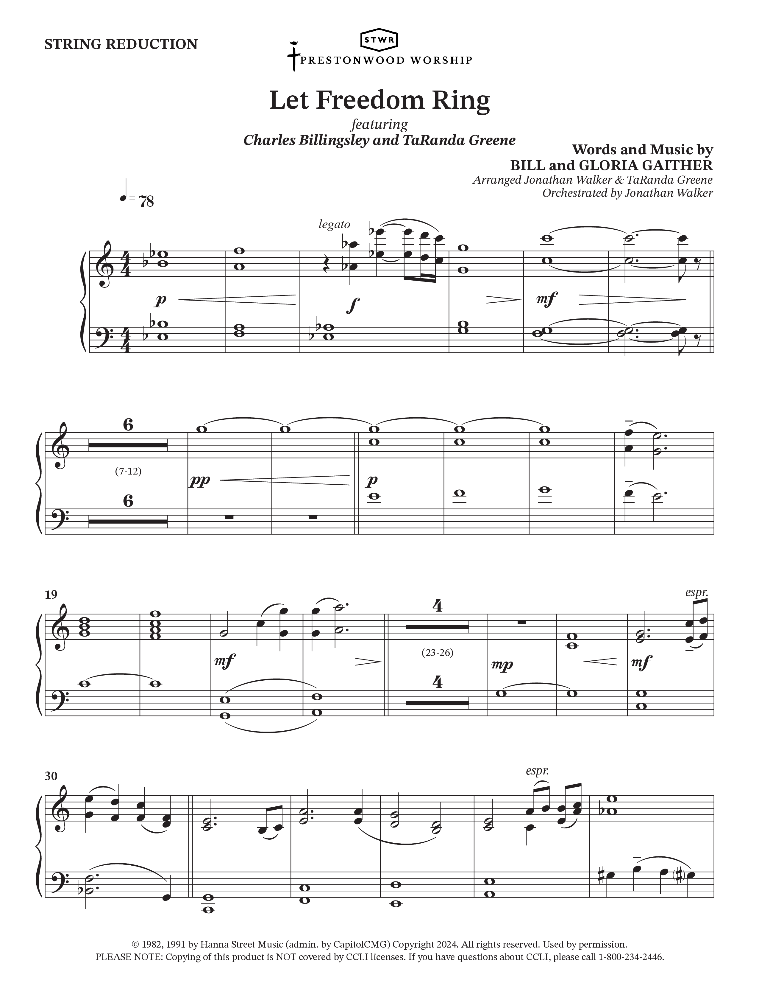 Let Freedom Ring (Choral Anthem SATB) String Reduction (TaRanda Greene / Charles Billingsley / Arr. Jonathan Walker)