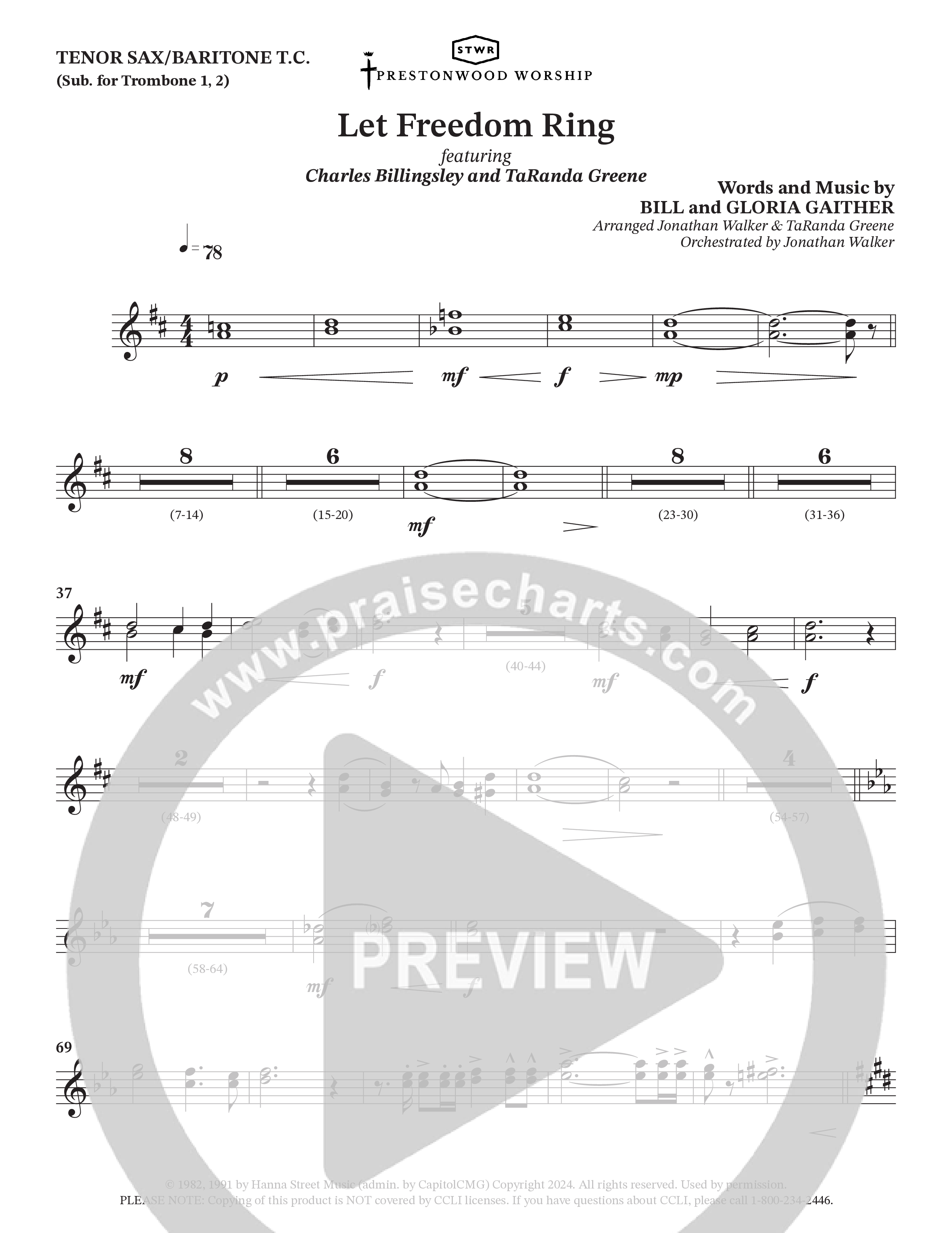 Let Freedom Ring (Choral Anthem SATB) Tenor Sax/Baritone T.C. (TaRanda Greene / Charles Billingsley / Arr. Jonathan Walker)