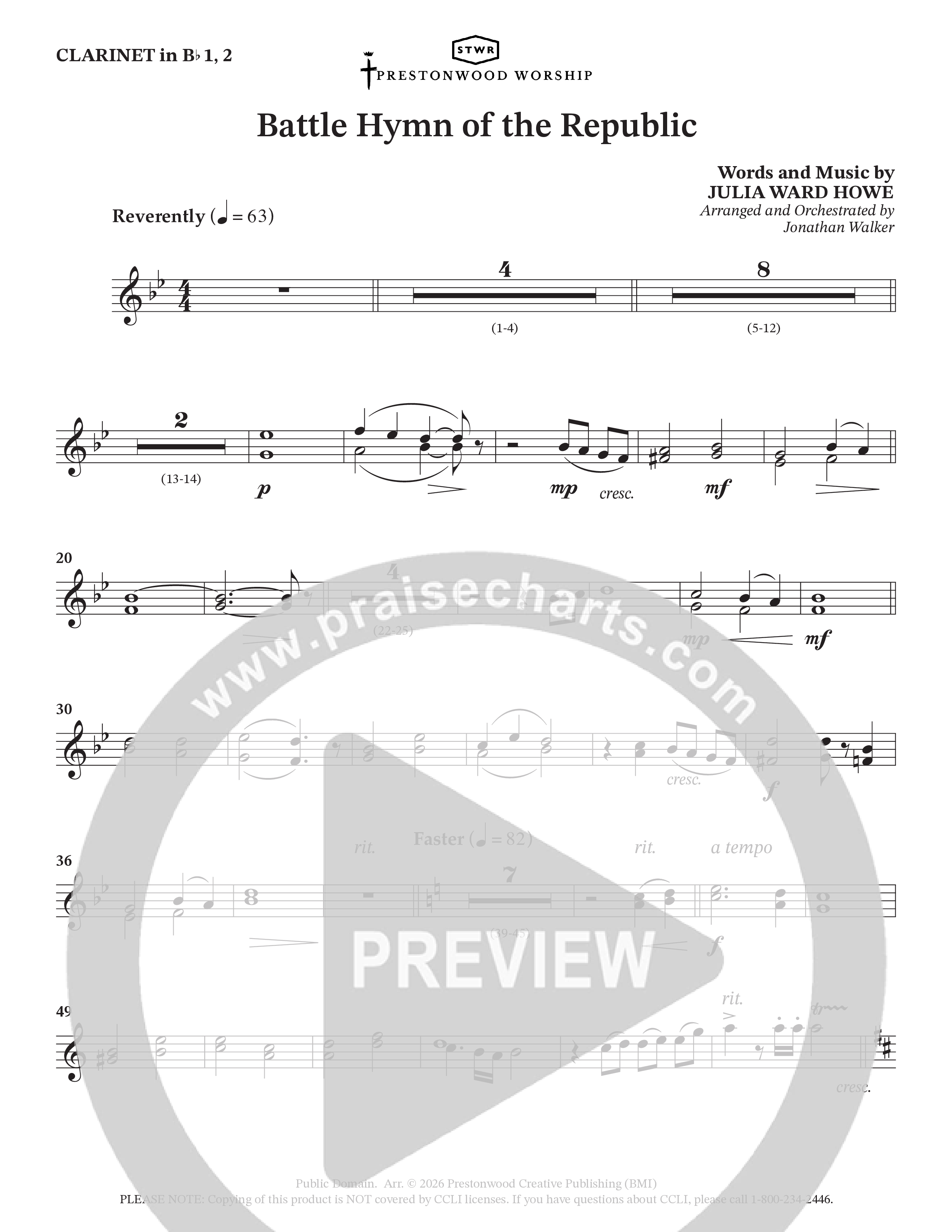 Battle Hymn Of The Republic (Choral Anthem SATB) Clarinet (Prestonwood Worship / Arr. Jonathan Walker)