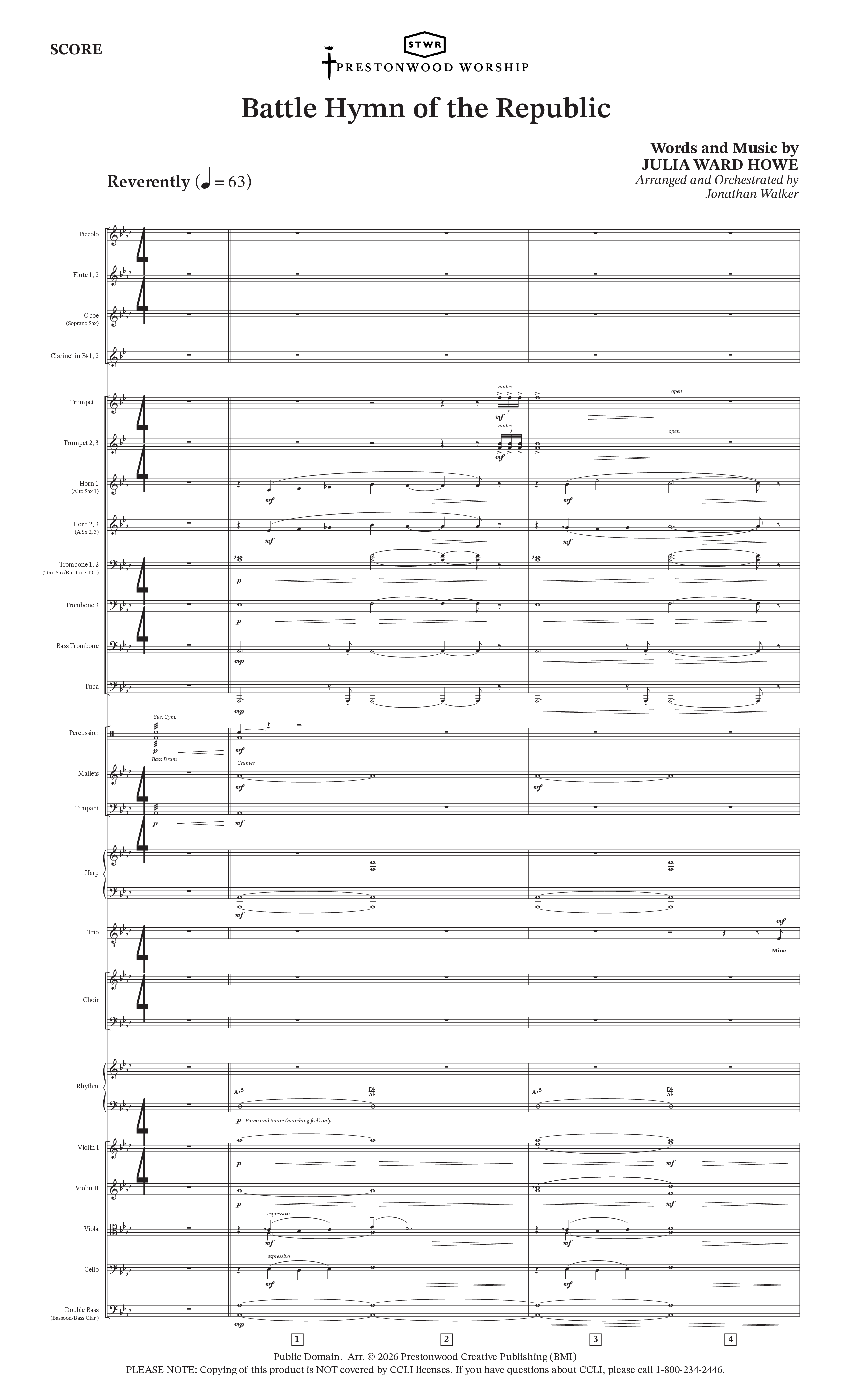 Battle Hymn Of The Republic (Choral Anthem SATB) Orchestration (Prestonwood Worship / Arr. Jonathan Walker)