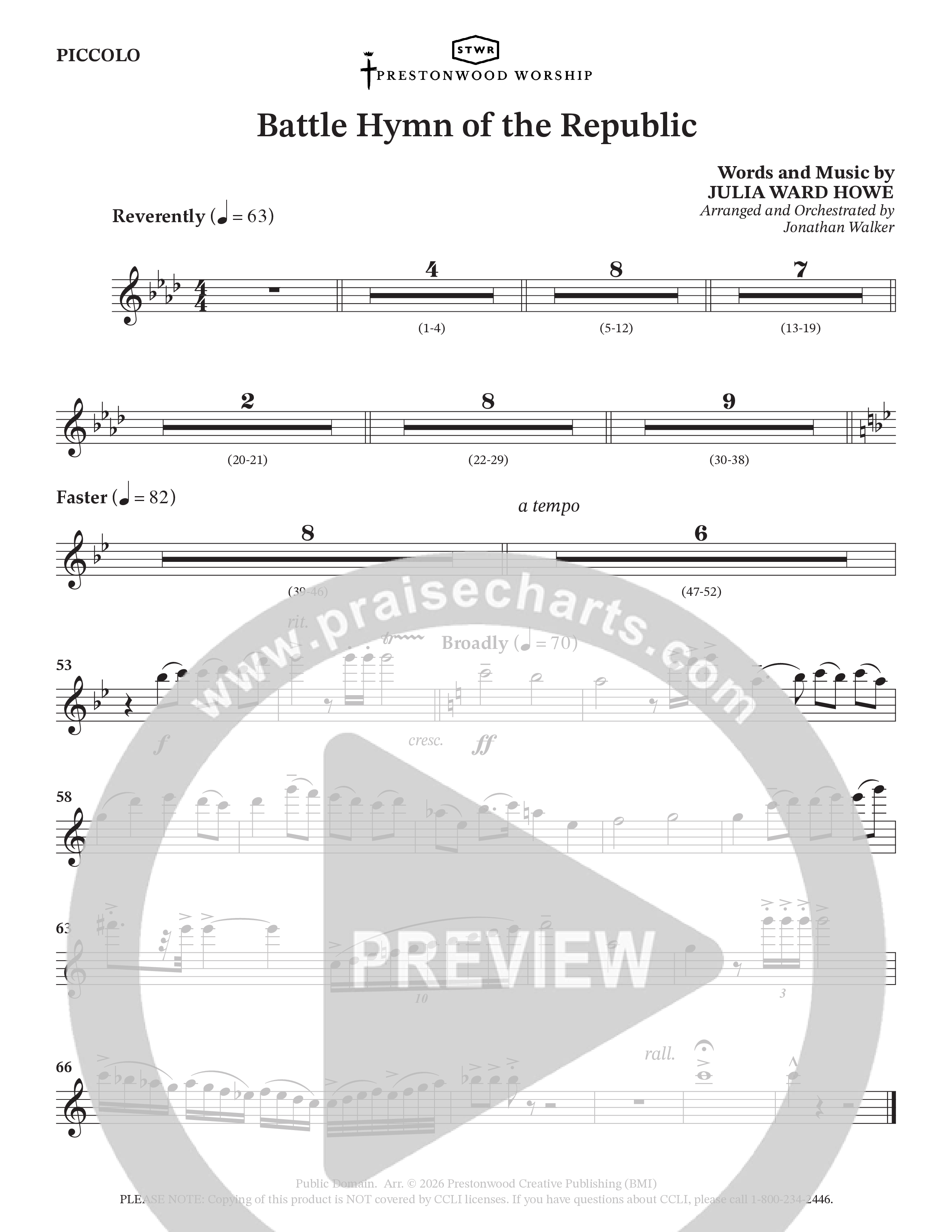 Battle Hymn Of The Republic (Choral Anthem SATB) Flute/Piccolo (Prestonwood Worship / Arr. Jonathan Walker)