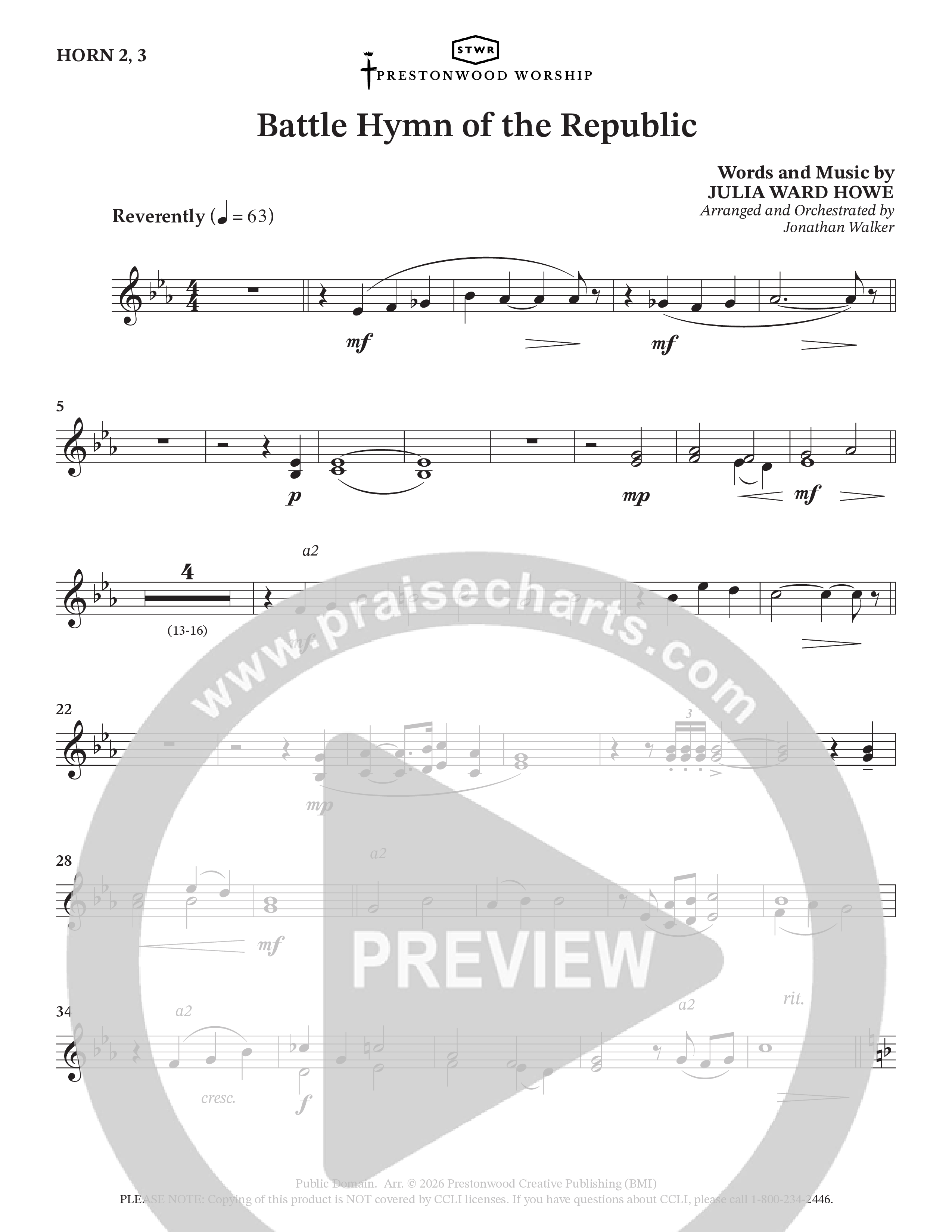 Battle Hymn Of The Republic (Choral Anthem SATB) Brass Pack (Prestonwood Worship / Arr. Jonathan Walker)