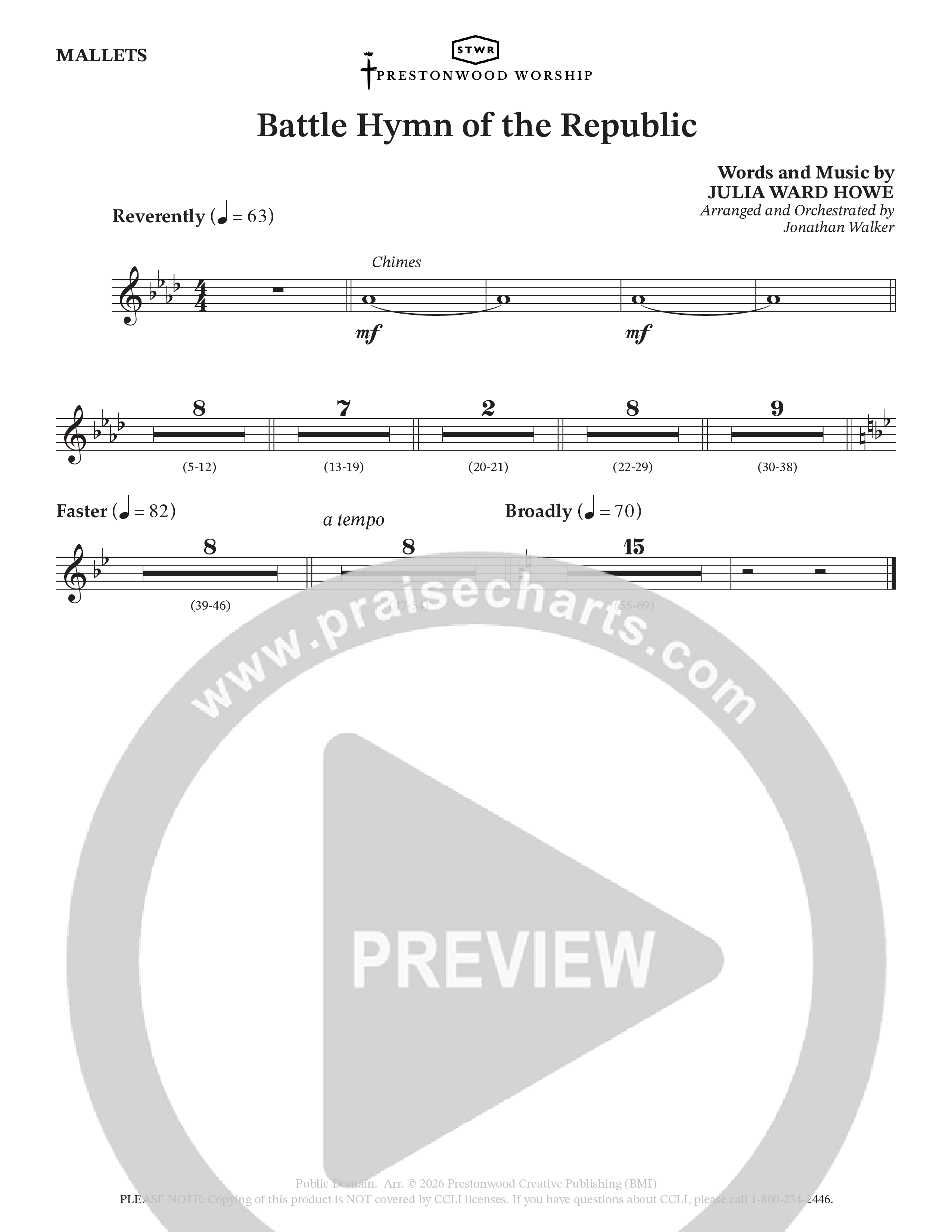 Battle Hymn Of The Republic (Choral Anthem SATB) Mallets (Prestonwood Worship / Arr. Jonathan Walker)