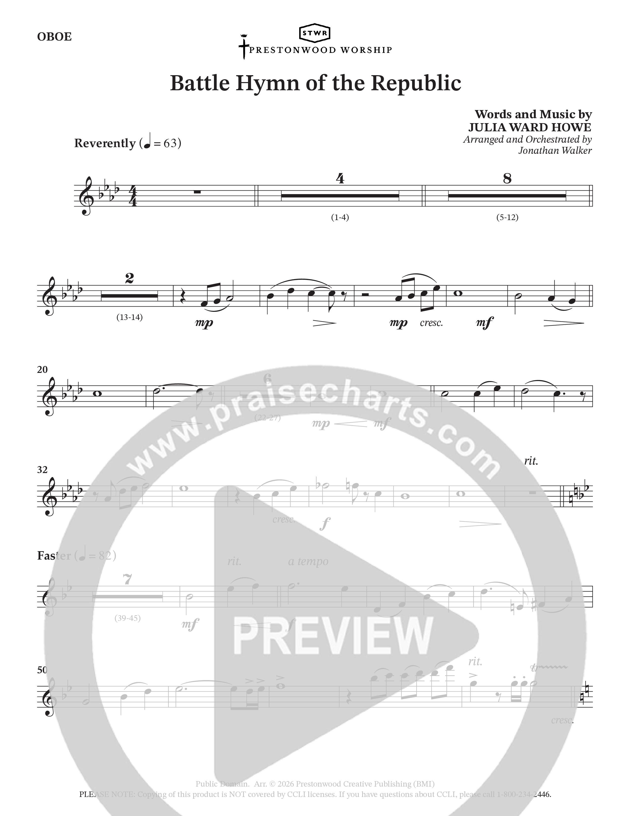 Battle Hymn Of The Republic (Choral Anthem SATB) Oboe (Prestonwood Worship / Arr. Jonathan Walker)