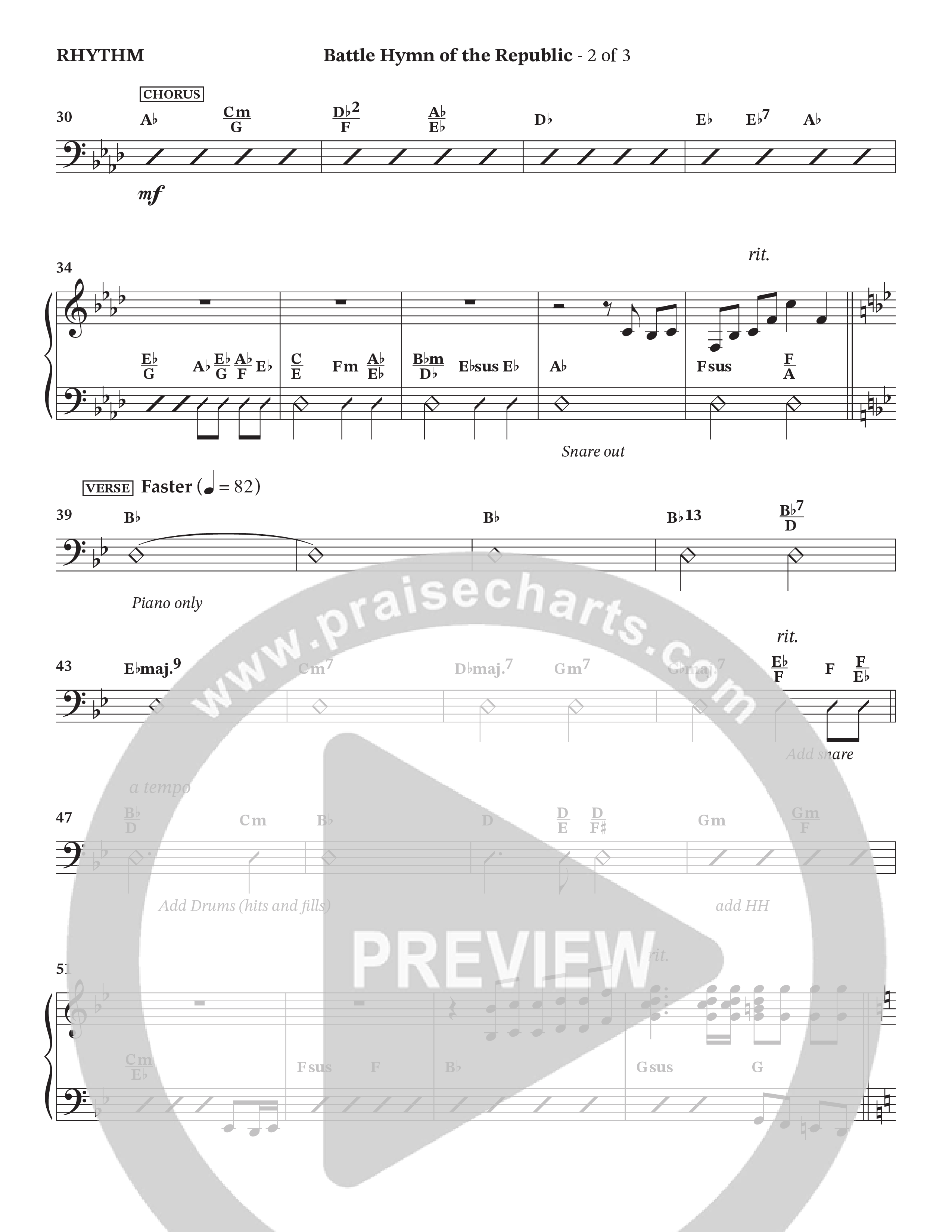 Battle Hymn Of The Republic (Choral Anthem SATB) Rhythm Chart (Prestonwood Worship / Arr. Jonathan Walker)