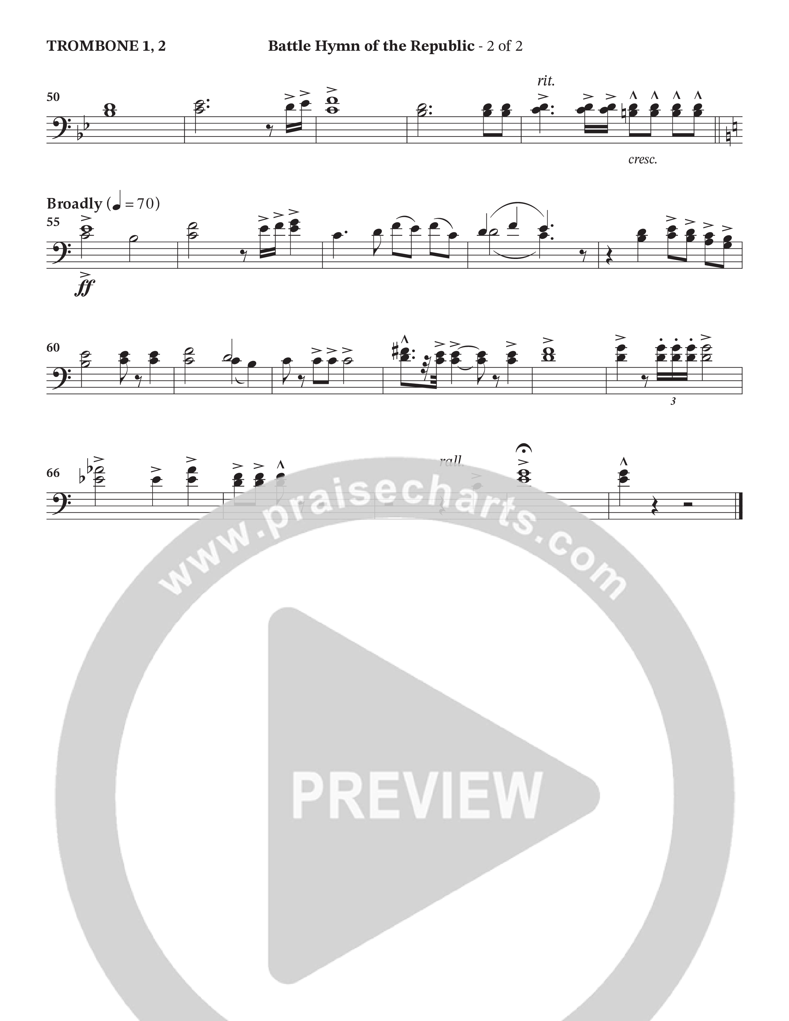 Battle Hymn Of The Republic (Choral Anthem SATB) Trombone 1/2 (Prestonwood Worship / Arr. Jonathan Walker)