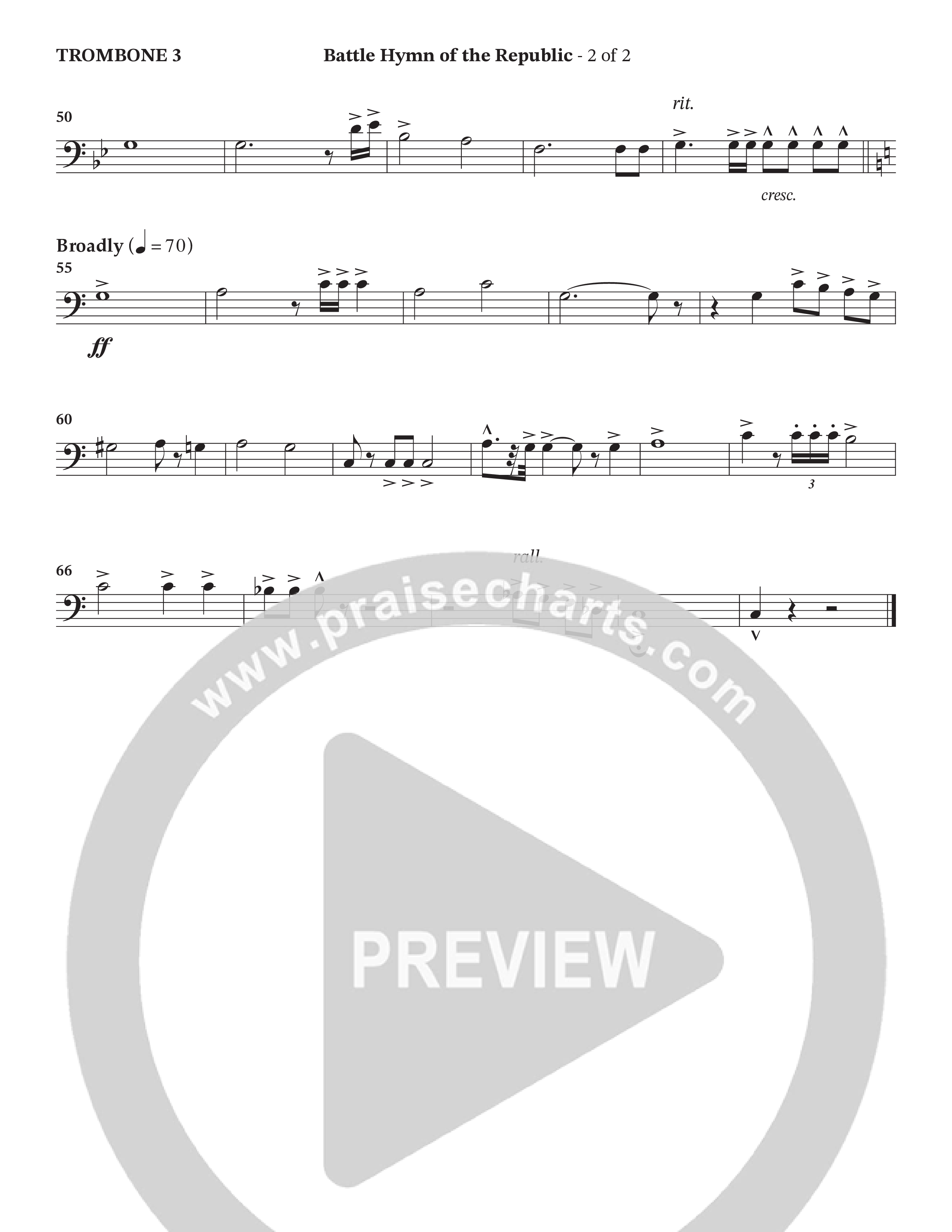 Battle Hymn Of The Republic (Choral Anthem SATB) Trombone 3 (Prestonwood Worship / Arr. Jonathan Walker)