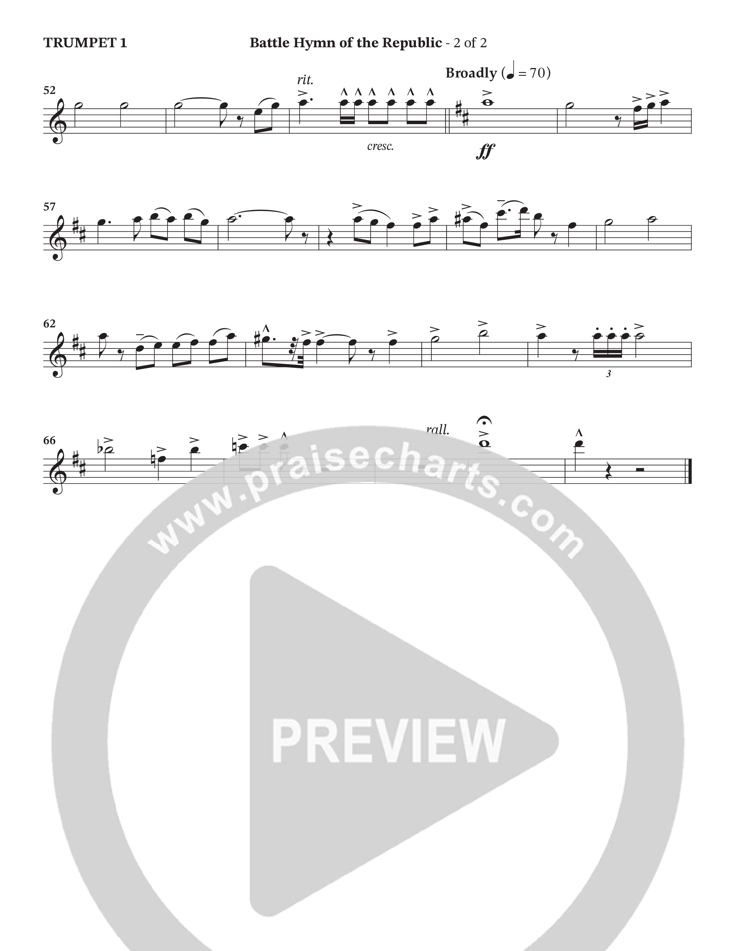 Battle Hymn Of The Republic (Choral Anthem SATB) Trumpet 1 (Prestonwood Worship / Arr. Jonathan Walker)