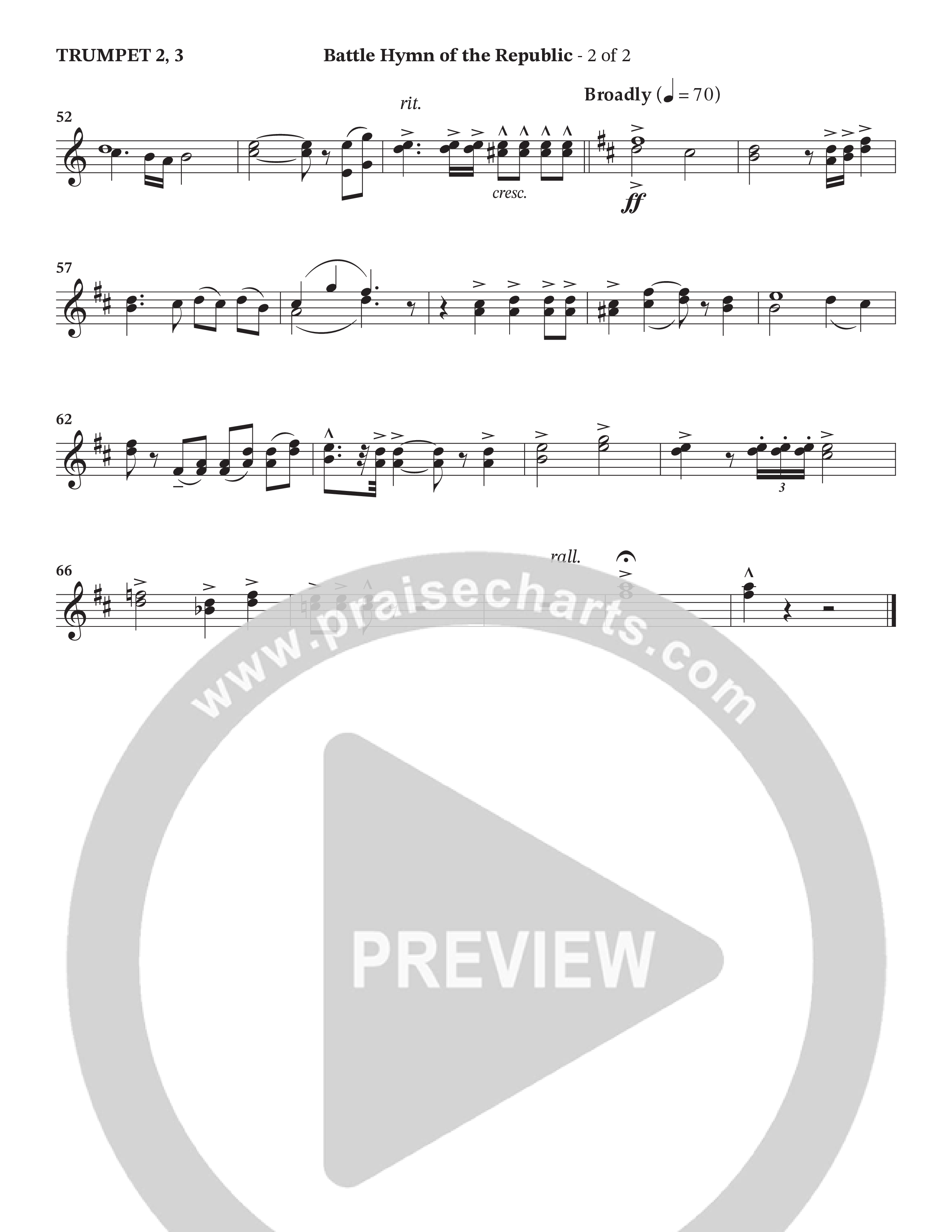 Battle Hymn Of The Republic (Choral Anthem SATB) Trumpet 2/3 (Prestonwood Worship / Arr. Jonathan Walker)