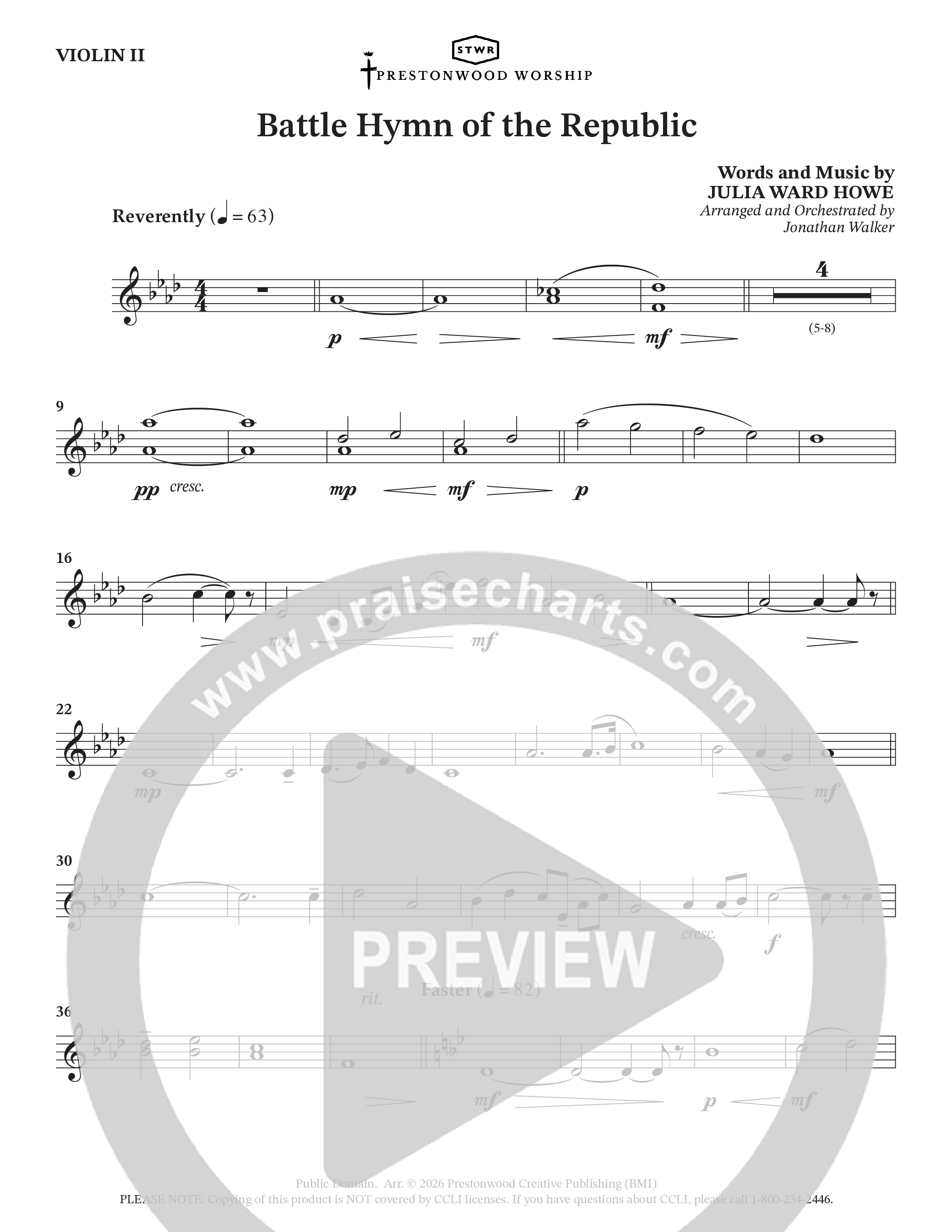 Battle Hymn Of The Republic (Choral Anthem SATB) String Pack (Prestonwood Worship / Arr. Jonathan Walker)