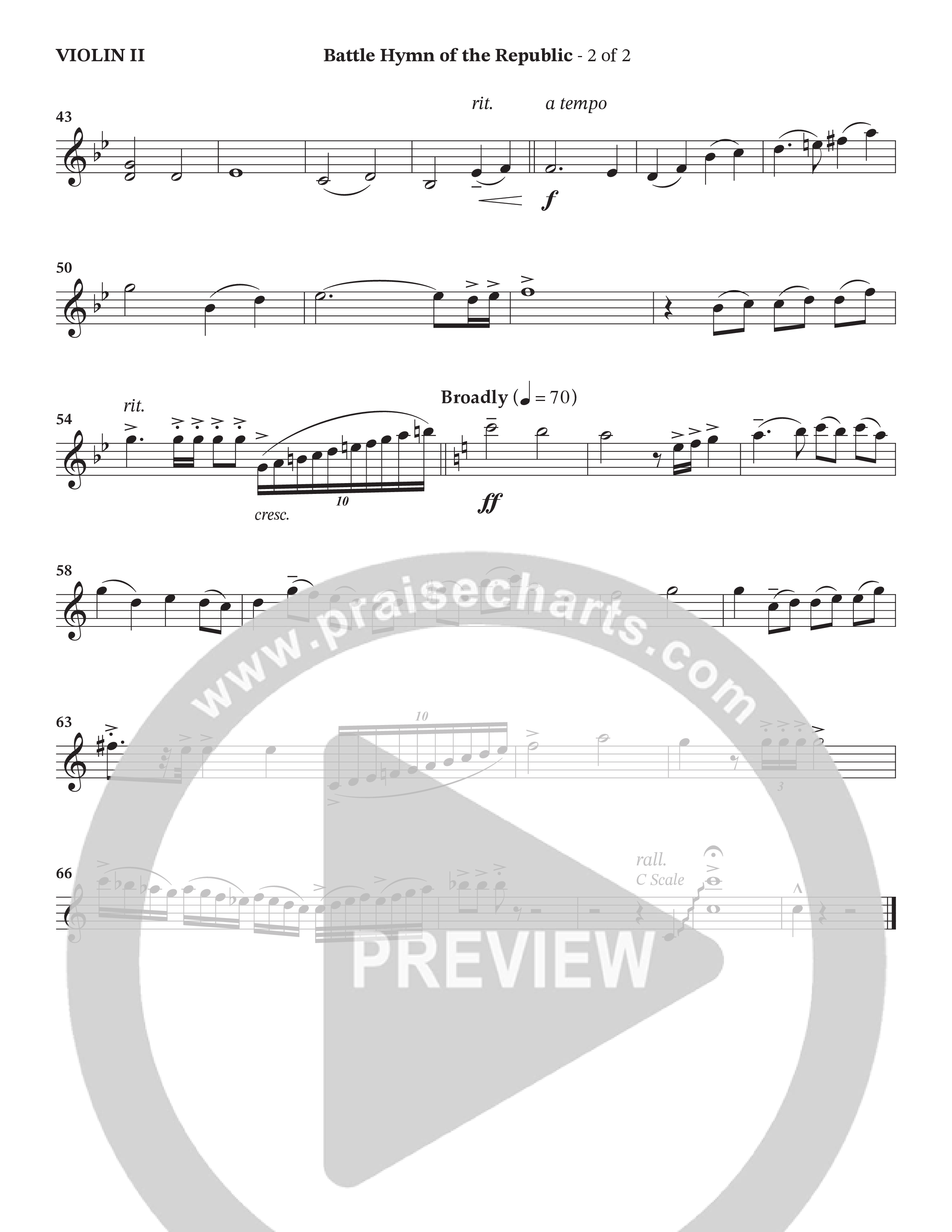 Battle Hymn Of The Republic (Choral Anthem SATB) Violin 2 (Prestonwood Worship / Arr. Jonathan Walker)