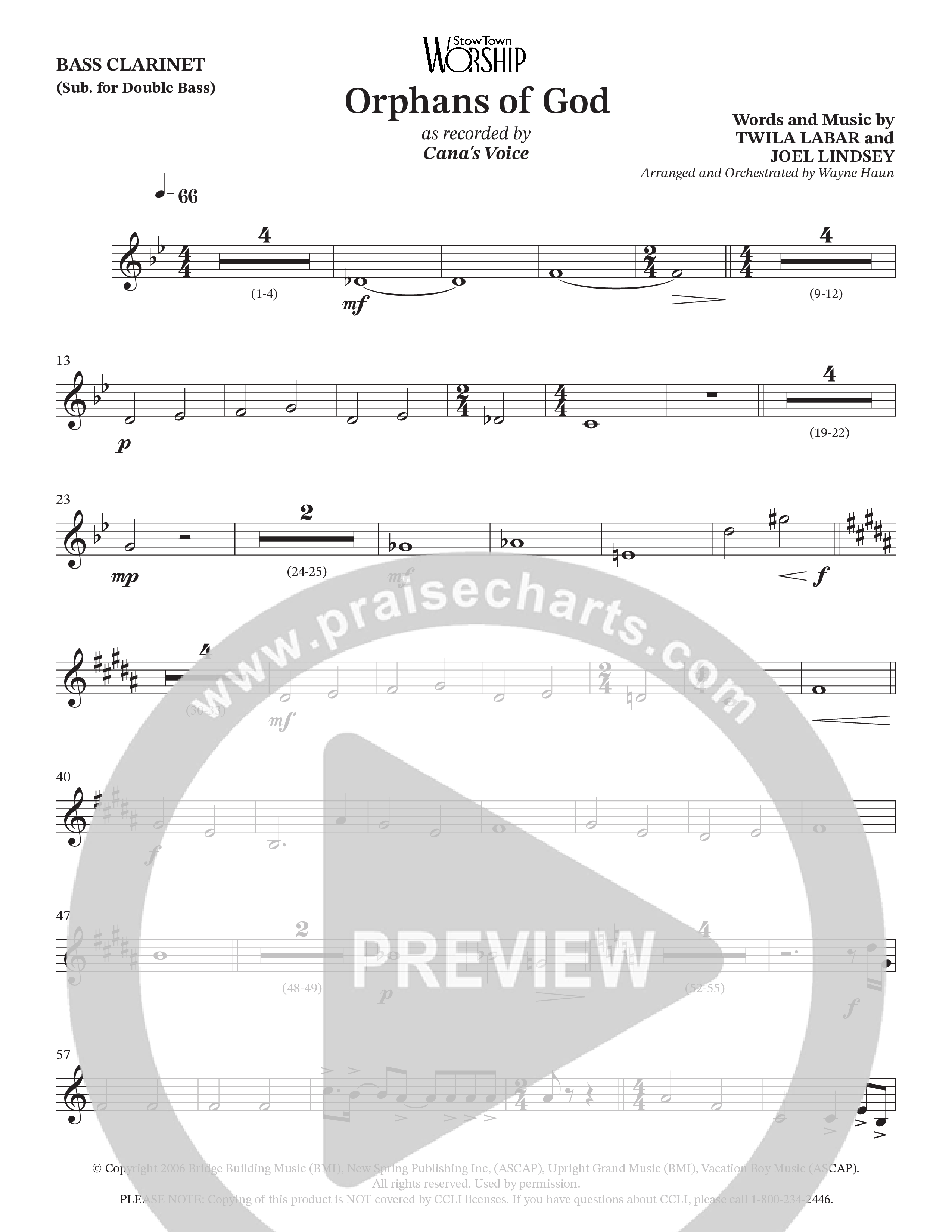 Orphans Of God (Choral Anthem SATB) Bass Clarinet (Cana's Voice / Arr. Wayne Haun)