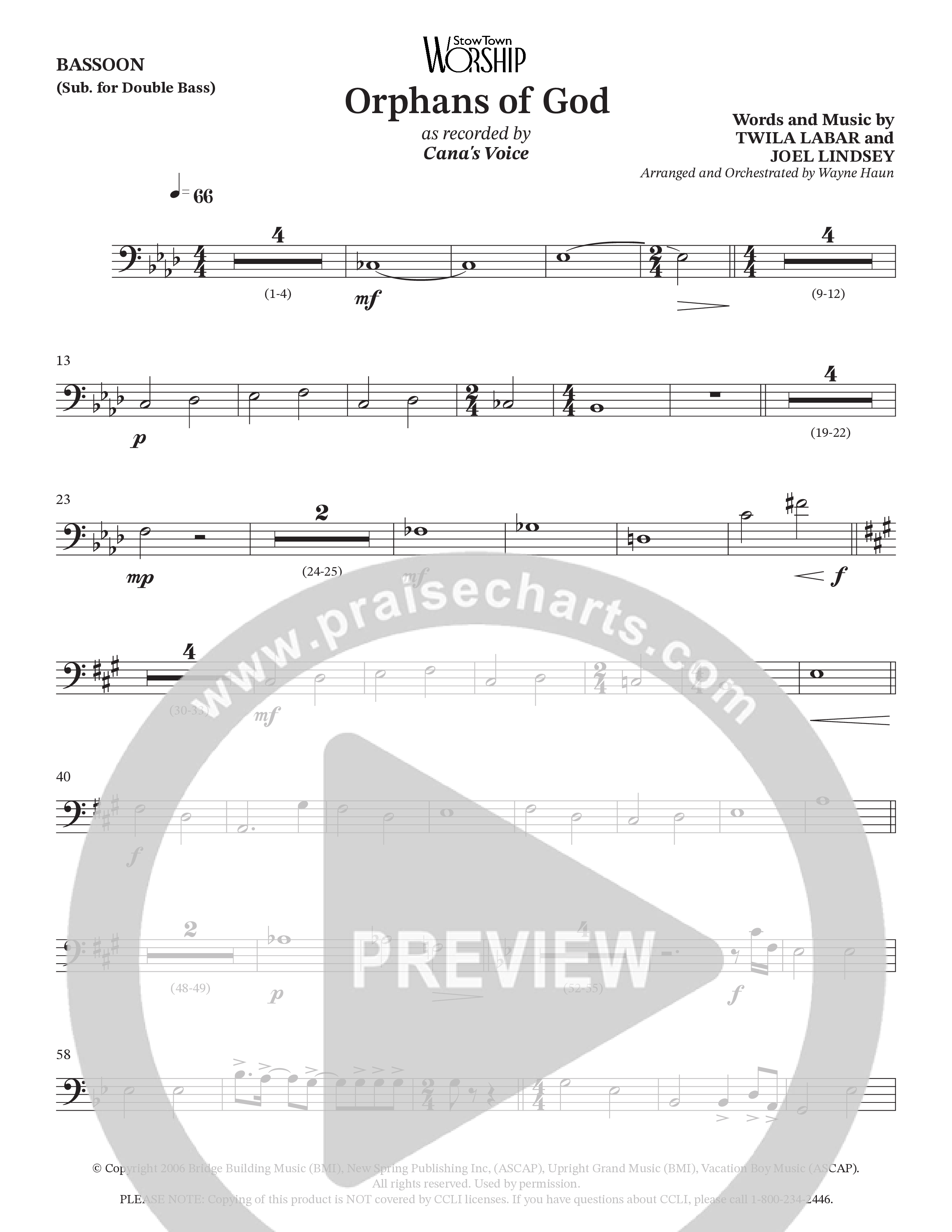Orphans Of God (Choral Anthem SATB) Bassoon (Cana's Voice / Arr. Wayne Haun)