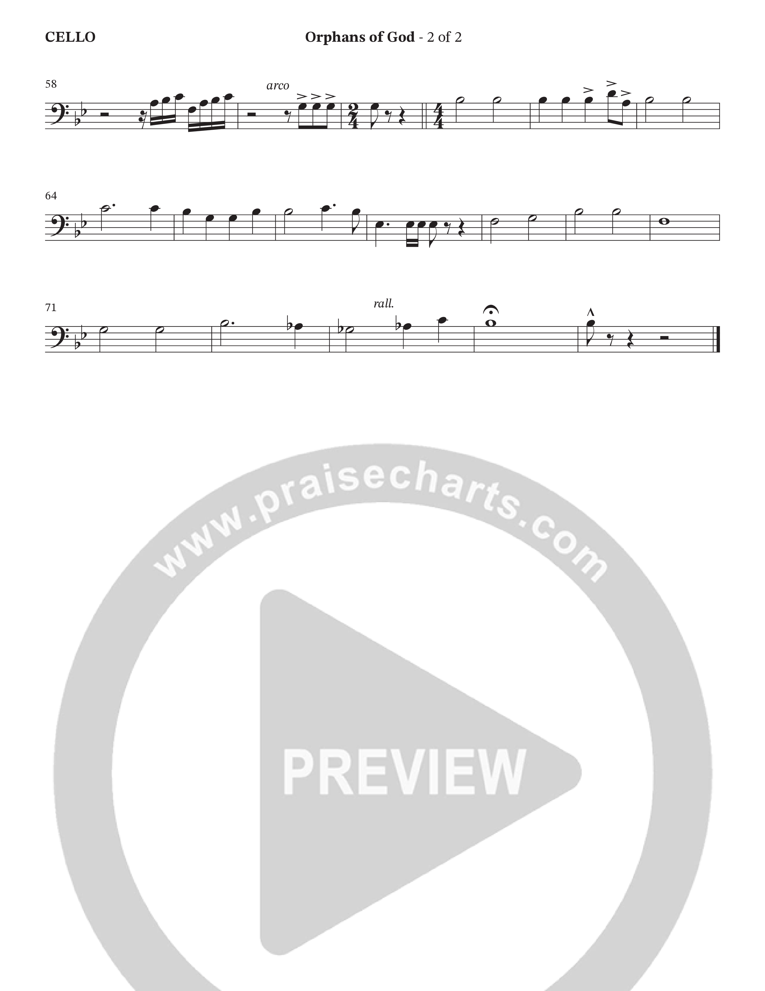 Orphans Of God (Choral Anthem SATB) Cello (Cana's Voice / Arr. Wayne Haun)