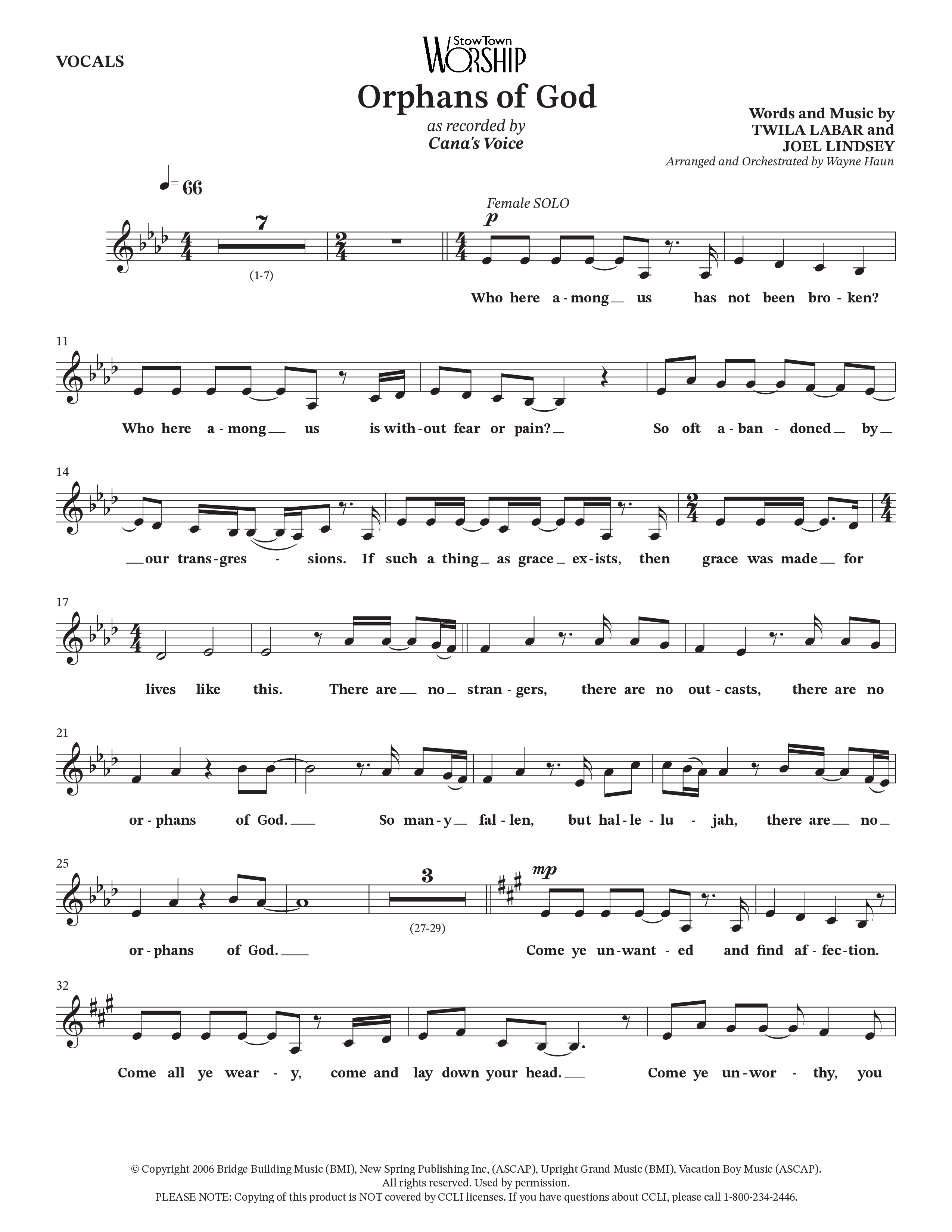 Orphans Of God (Choral Anthem SATB) Choir Sheet (Cana's Voice / Arr. Wayne Haun)