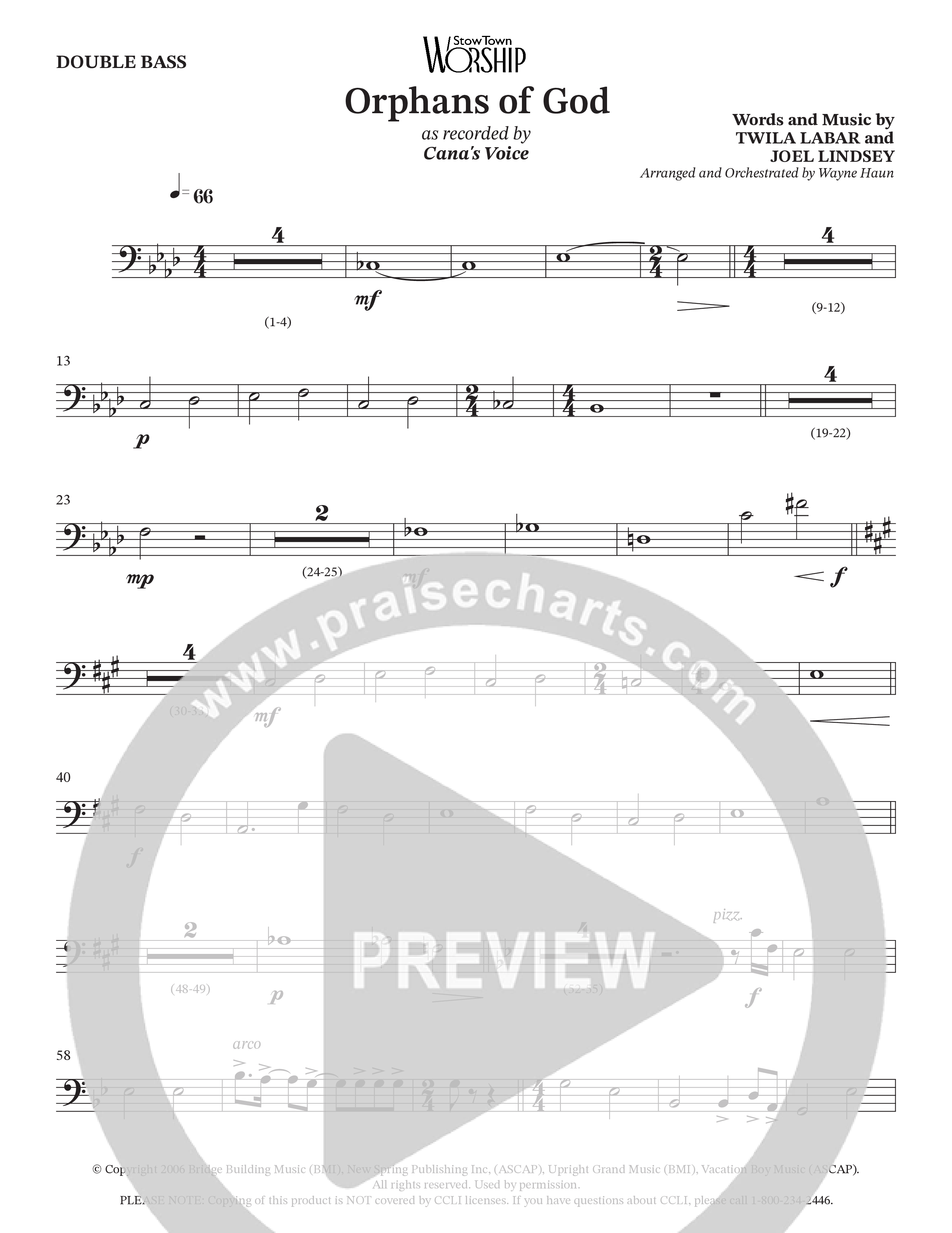 Orphans Of God (Choral Anthem SATB) Double Bass (Cana's Voice / Arr. Wayne Haun)