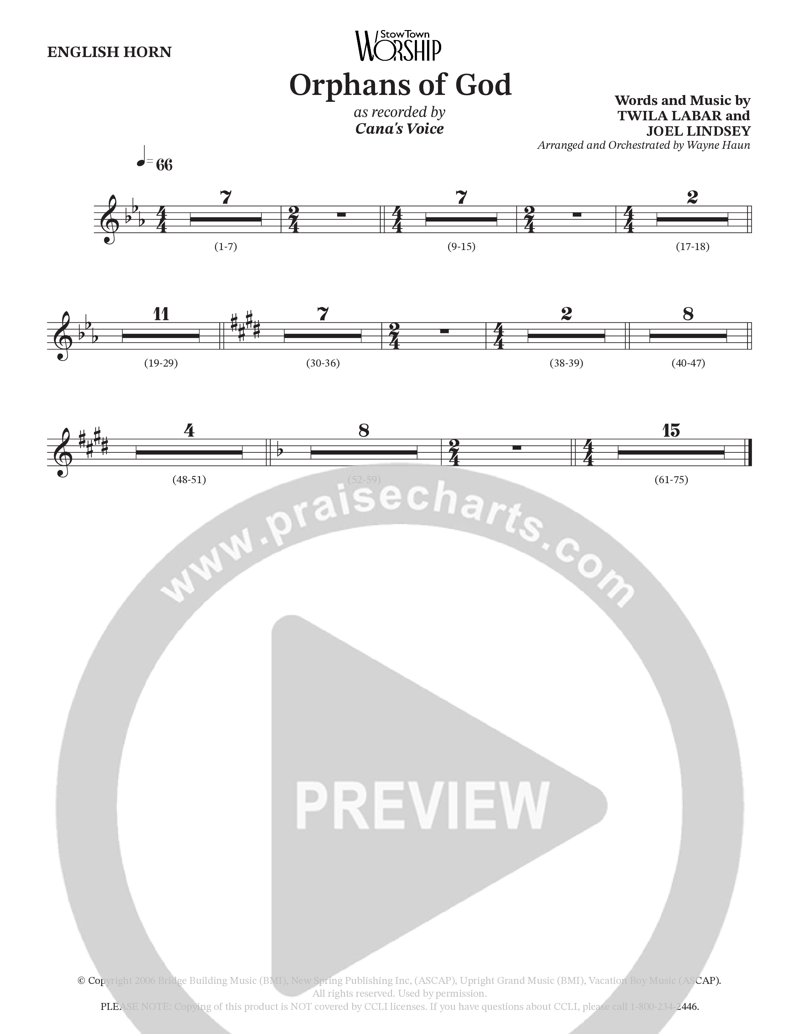 Orphans Of God (Choral Anthem SATB) English Horn (Cana's Voice / Arr. Wayne Haun)