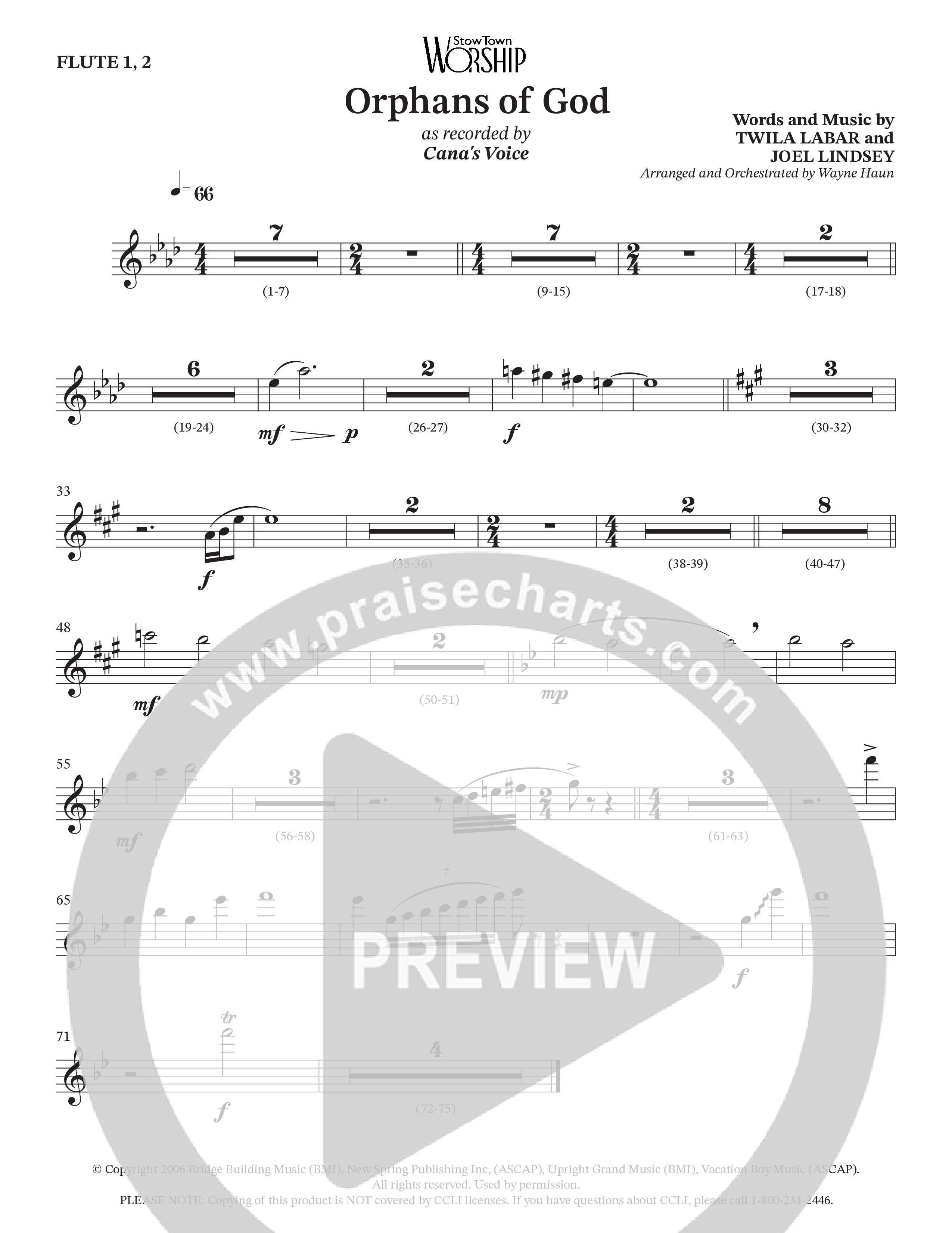 Orphans Of God (Choral Anthem SATB) Flute 1/2 (Cana's Voice / Arr. Wayne Haun)